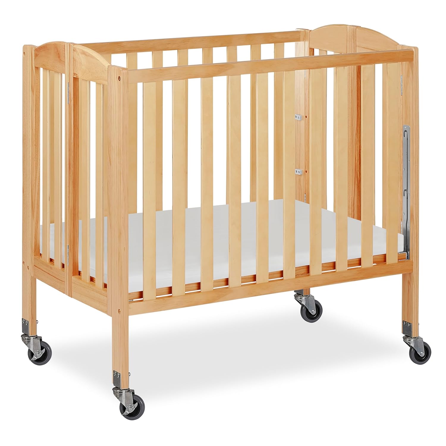 Dream On Me 3-in-1 Portable Mini Baby Crib in Natural, GreenGuard Gold & JPMA, Birchwood, Quick Fold Patent, Playpen or Changer, Storage or Travel, Heavy Duty Steel Castors, 3 Heights, 1″ Mattress Pad
