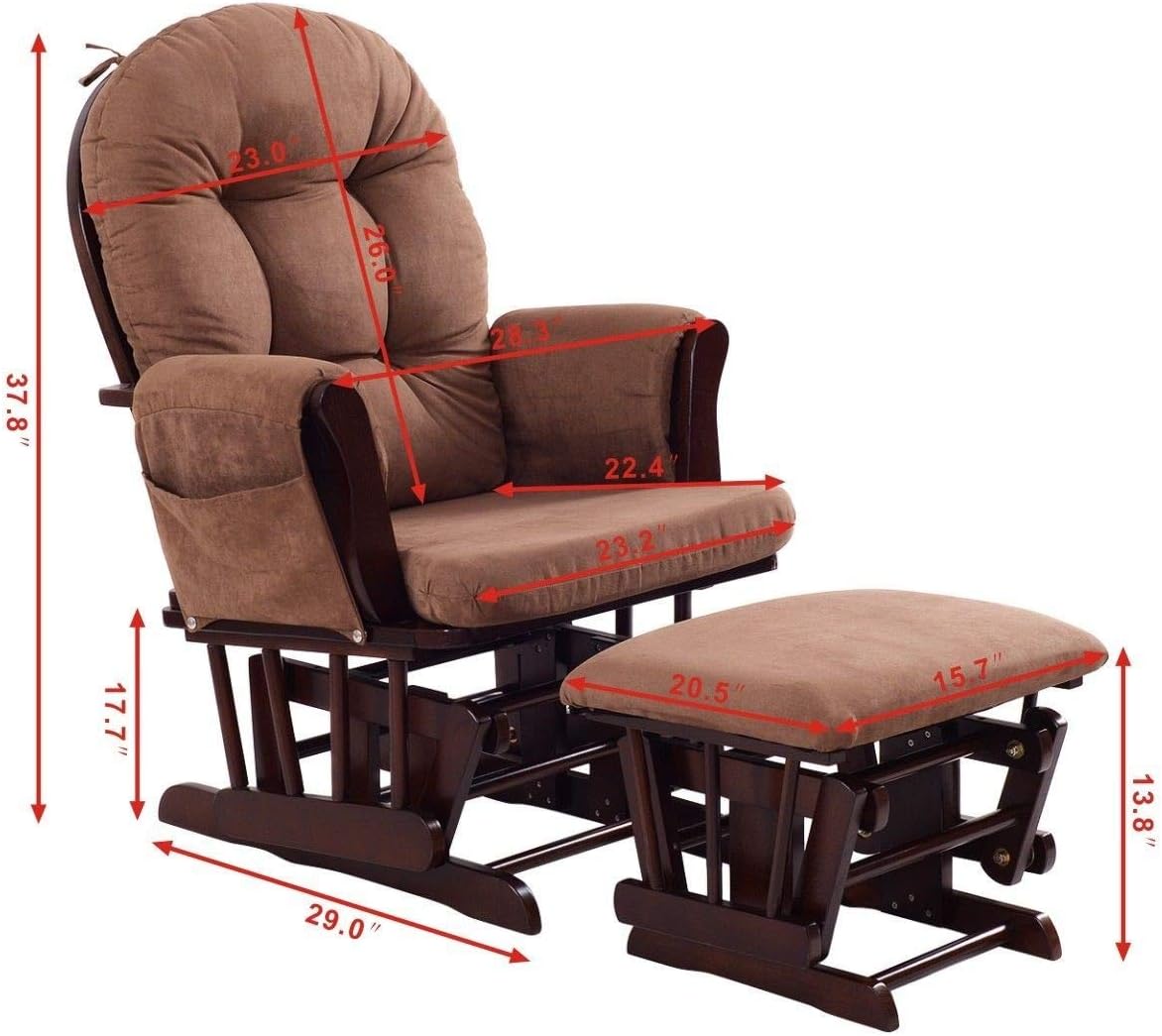 Rocking Chair with Ottoman, Brown, Traditional Style, Wooden, Adjustable Backrest, Recliner, Nursery & Living Room