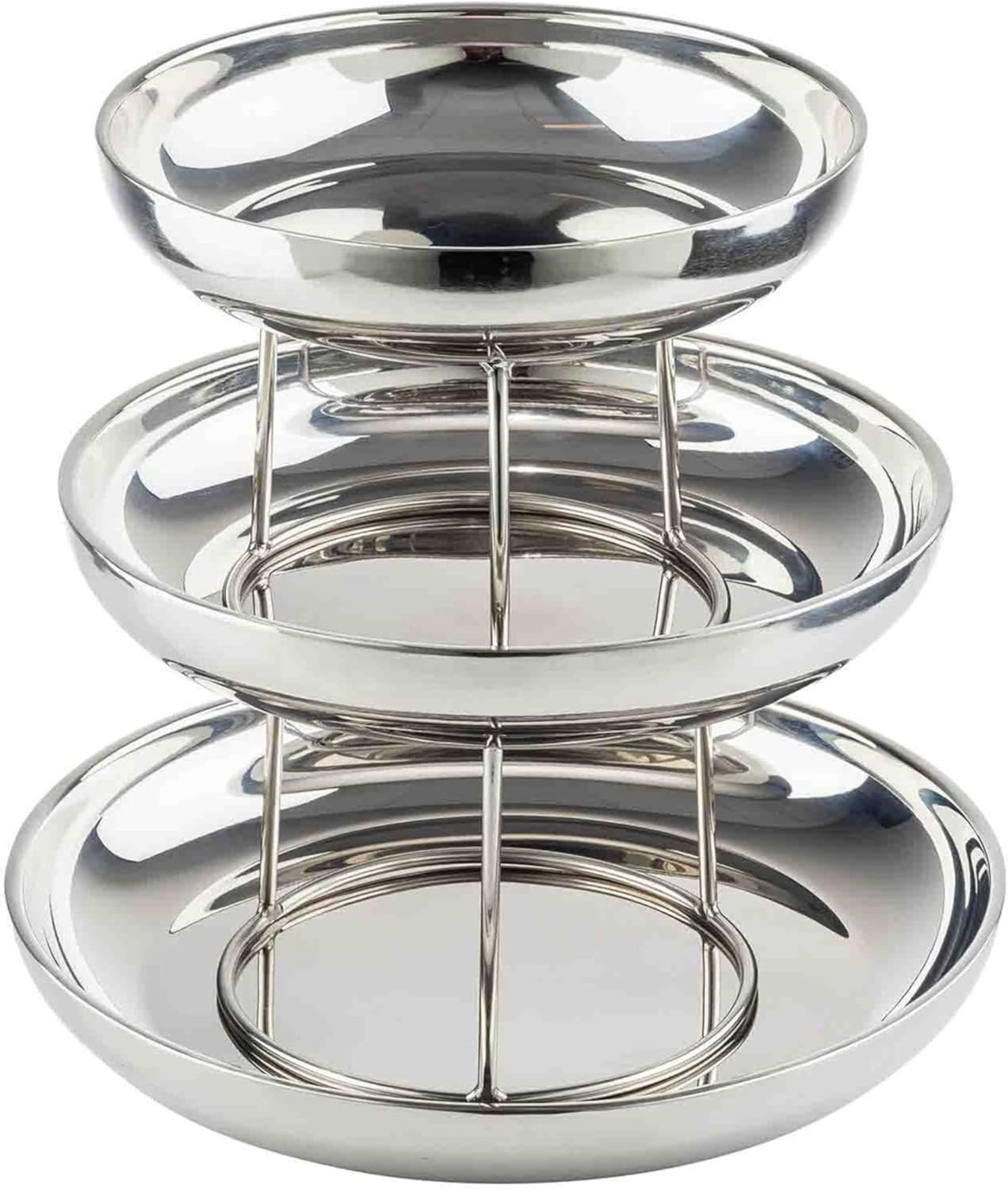 TableCraft 12913 Three-Tiered Seafood Tower, Double-Wall Stainless Steel Display with Polished Mirror Finish, Round 10