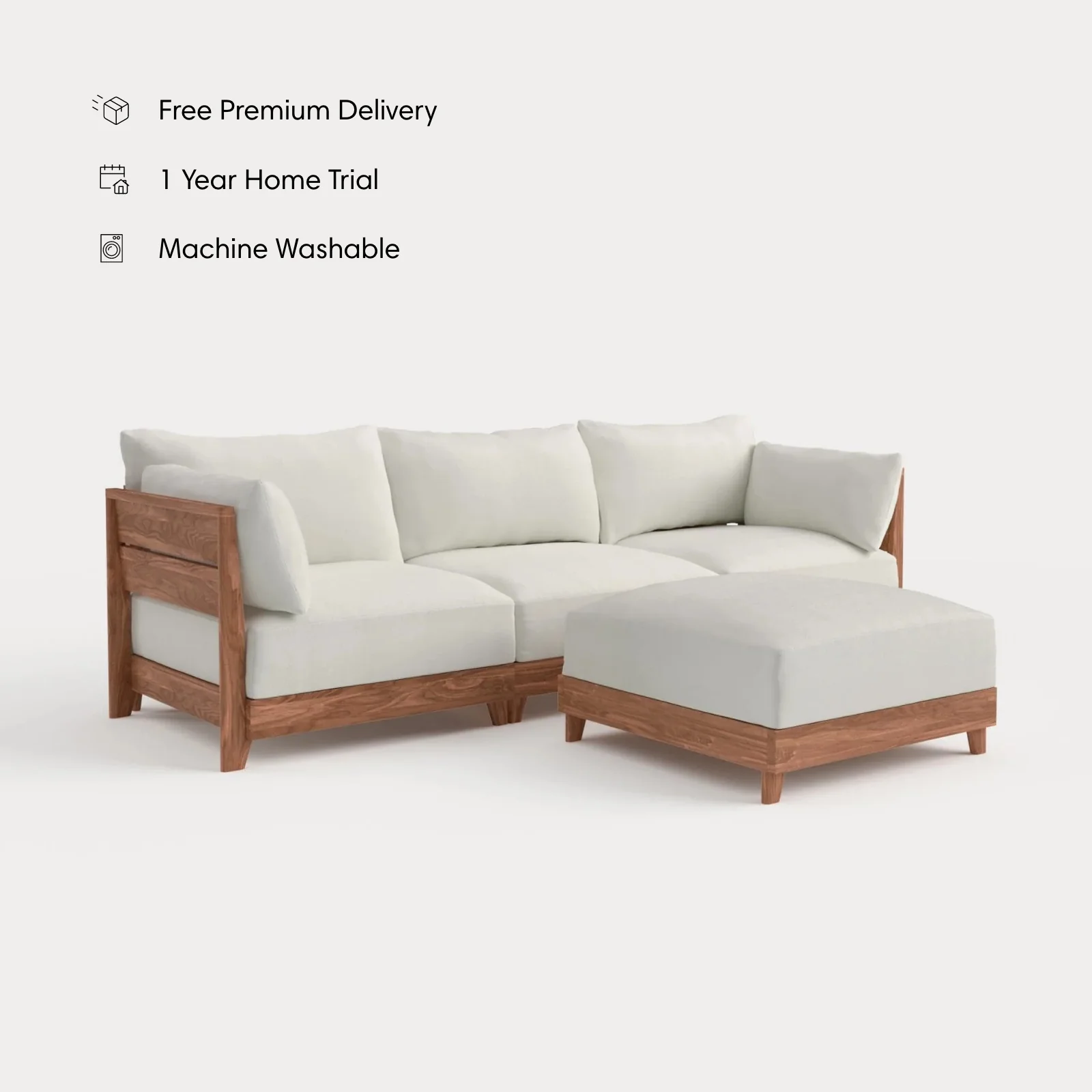 Dwell™ Modular Teak Outdoor Sofa + Ottoman | Classic Canvas in Cloud