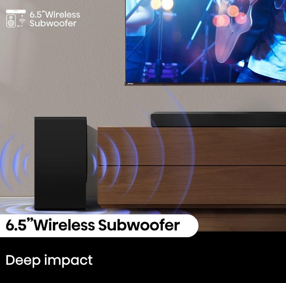 Hisense 5.1 Ch Soundbar with a Total of 440W Output, Rear Surround Speakers, 6.5” Wireless Subwoofer, Dolby Atmos and DTS Virtual X, Easy Connect - R652 (Renewed)