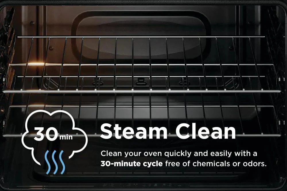 Frigidaire 30-in Glass Top 5 Burners 5.3-cu ft Steam Cleaning Freestanding Electric Range (EasyCare Stainless Steel)