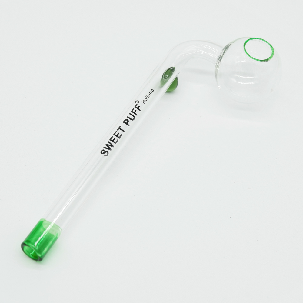 Sweet Puff Glass Pipe 16cm - Clear Pyrex Glass Smoking Pipe with Logo and Colored Balancer