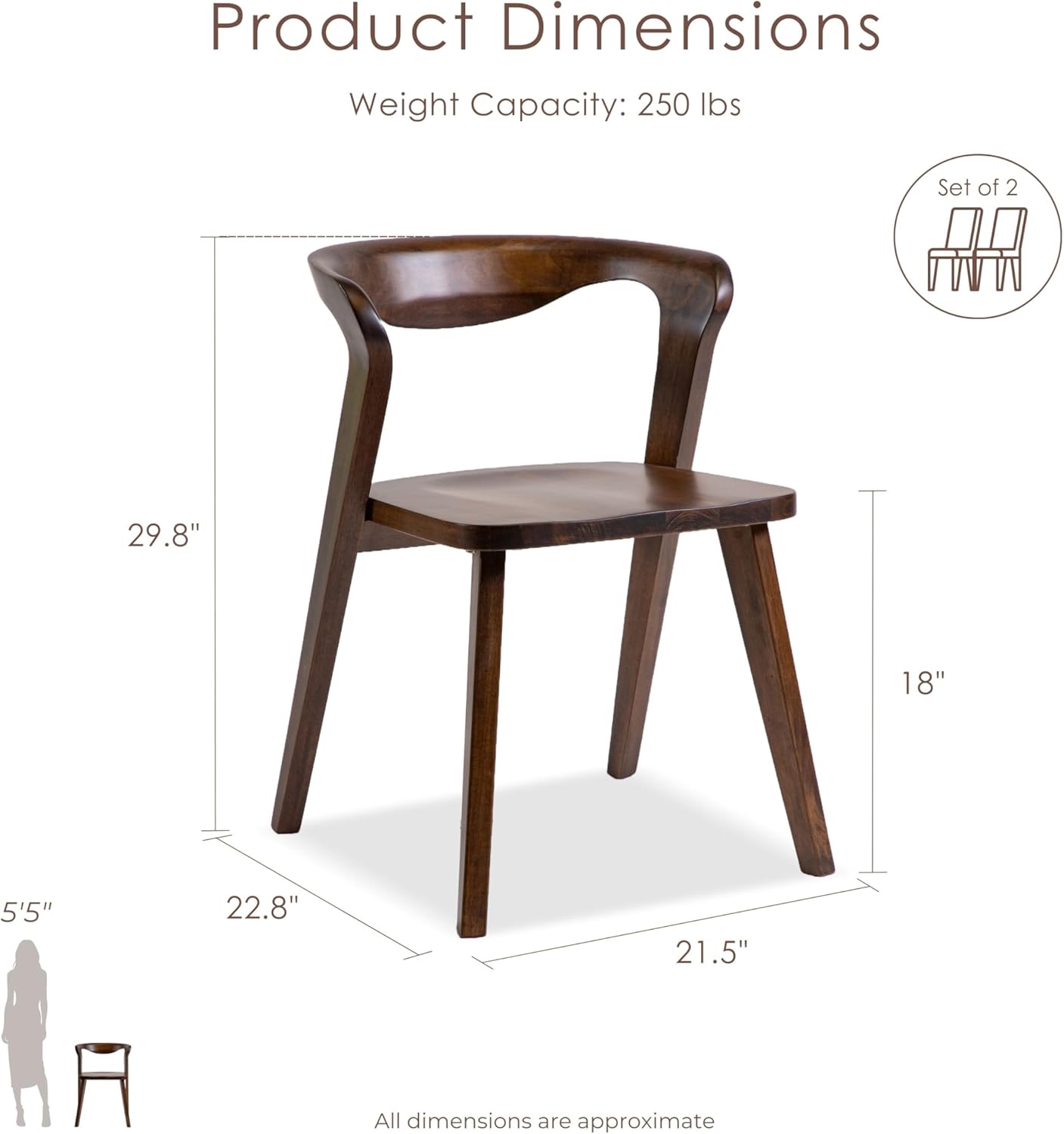 Furniture of America Nazaen III Mid-Century Modern Wood 21.5-inch Side Chairs with Rounded Backrest and Semi-Handmade for Home Kitchen, Dining Room, Rich Walnut (Set of 2)