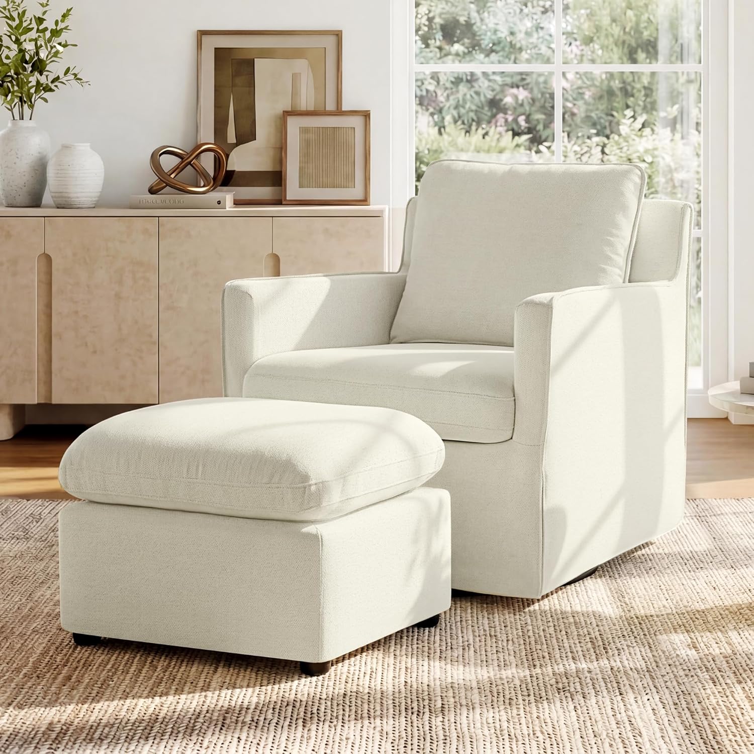 KISLOT Swivel Accent Chair with Ottoman, Rocking Recliner 360 Degree Swivel Armchair Machine-Washable Cover for Nursery Living Room Bedroom
