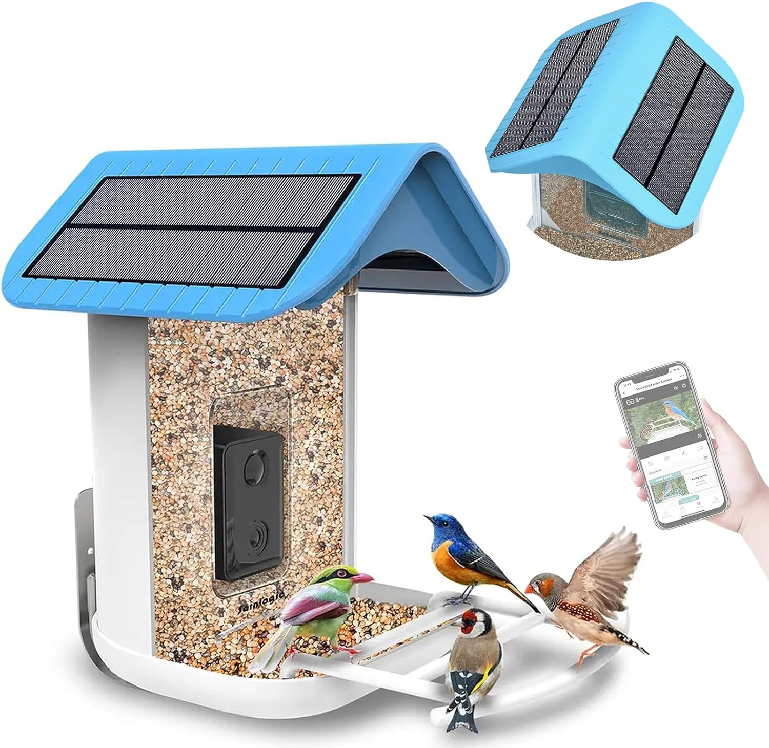 Smart Bird Feeder with 1080P HD Camera, Camera Bird Feeder Identify Bird Species with 2 Solar Panels, Video Bird Feeder with WiFi & Motion Detection, Smart Bird Feeders as Gifts(Light Blue)