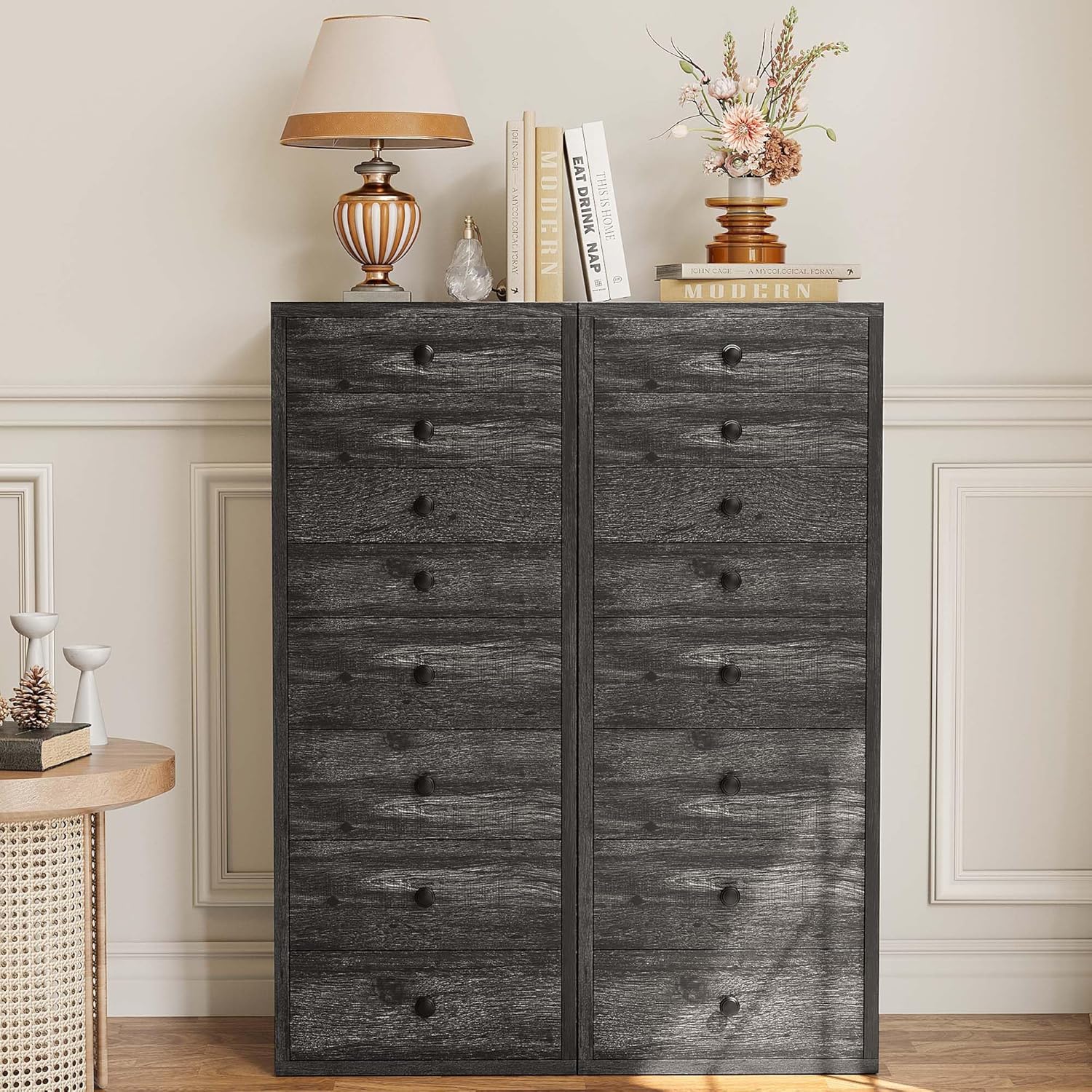 LIKIMIO Tall Dresser, Small Dressers with 8 Storage Drawers, Chest of Drawers for Organizing, Tall Narrow Dresser for Bedroom, Charcoal Grey