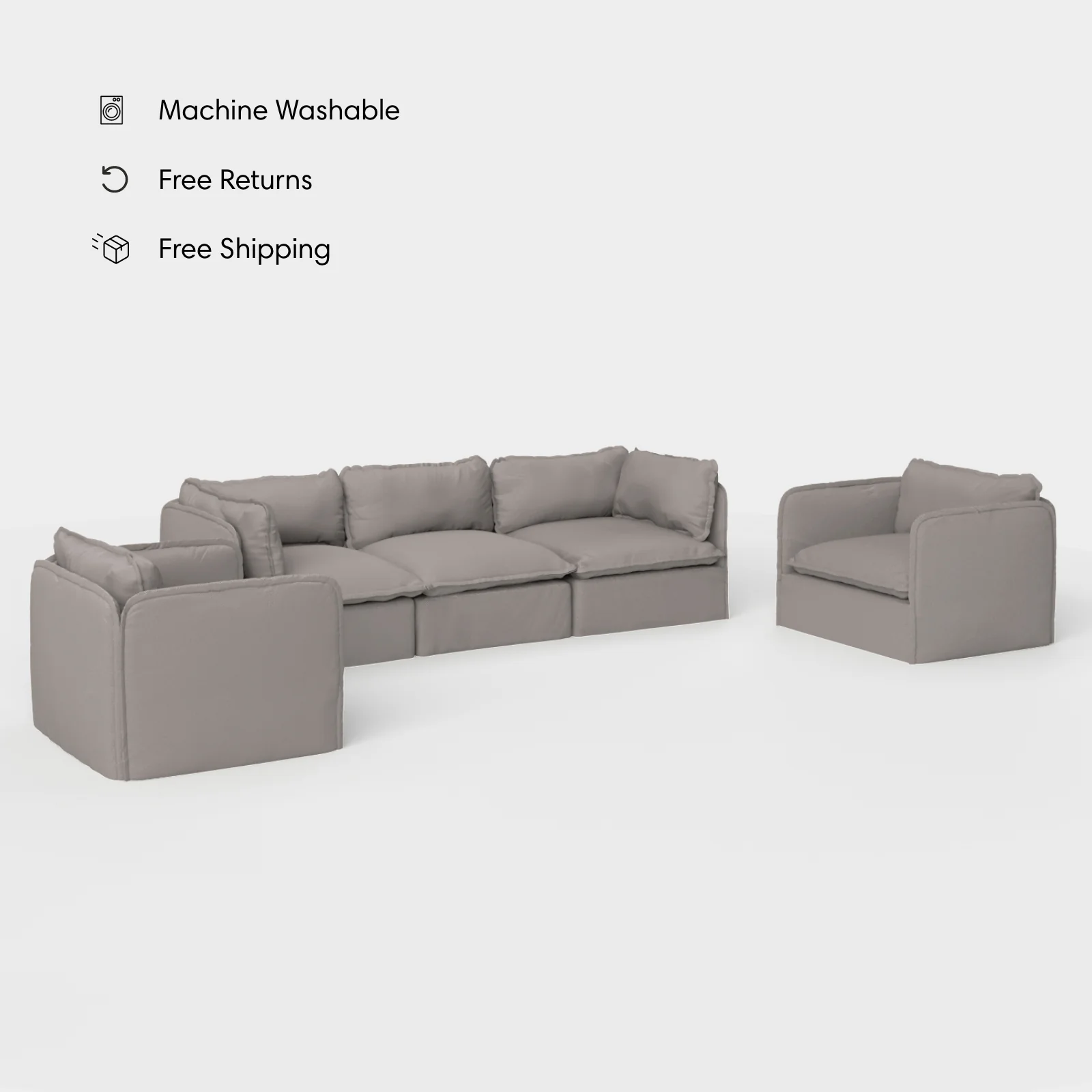 Modular Outdoor Washable 3-Seater Sofa + Armchair Set | Nano Slubweave in Haze Gray