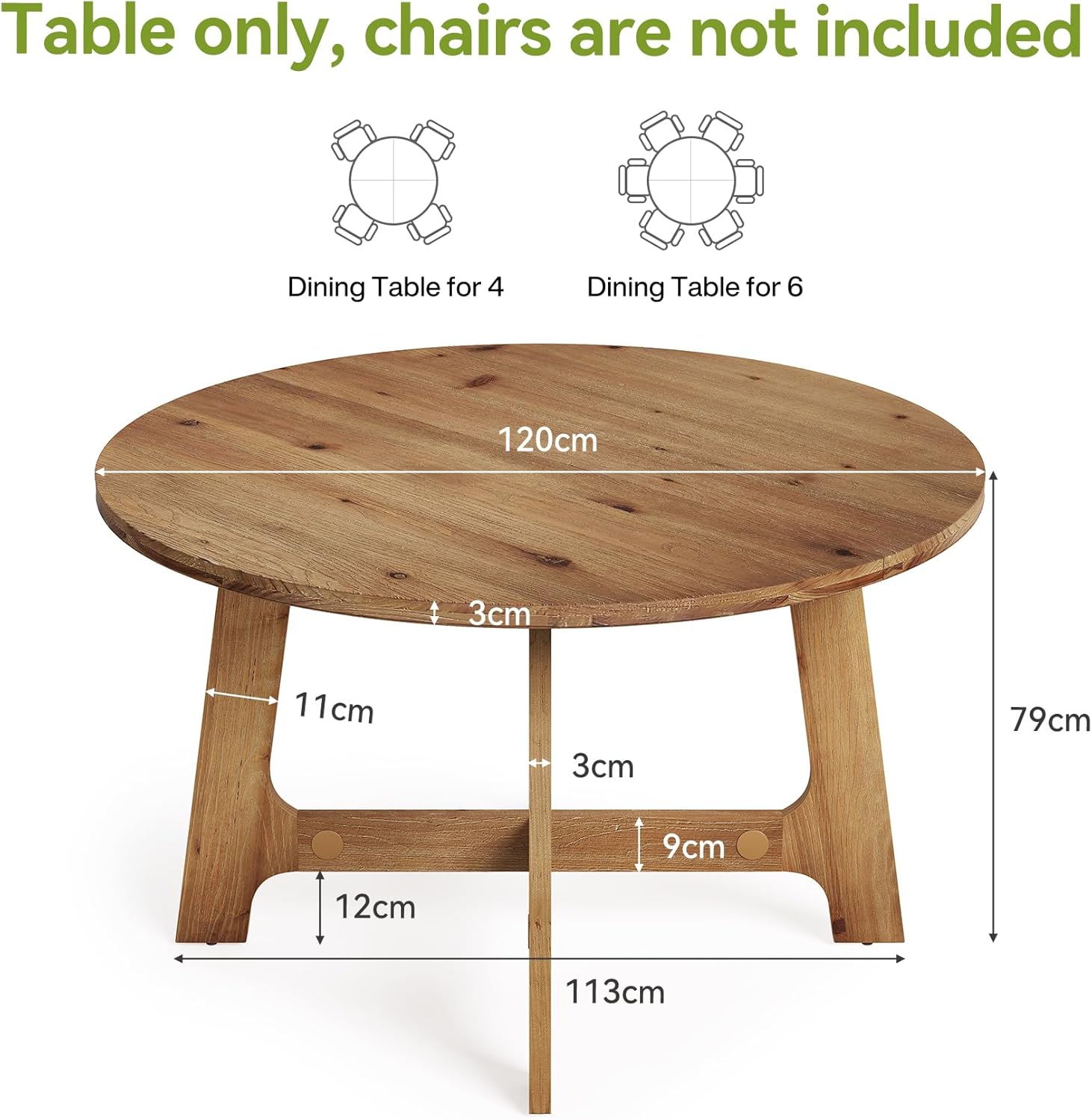 LITTLE TREE Solid Wood Round Dining Table for 4 People, 47 in Dining Room Table with Wood Pedestal Base, Brown Dinner Tables, Circle Kitchen Tables for Dining Room, Kitchen, Living Room(Table Only)