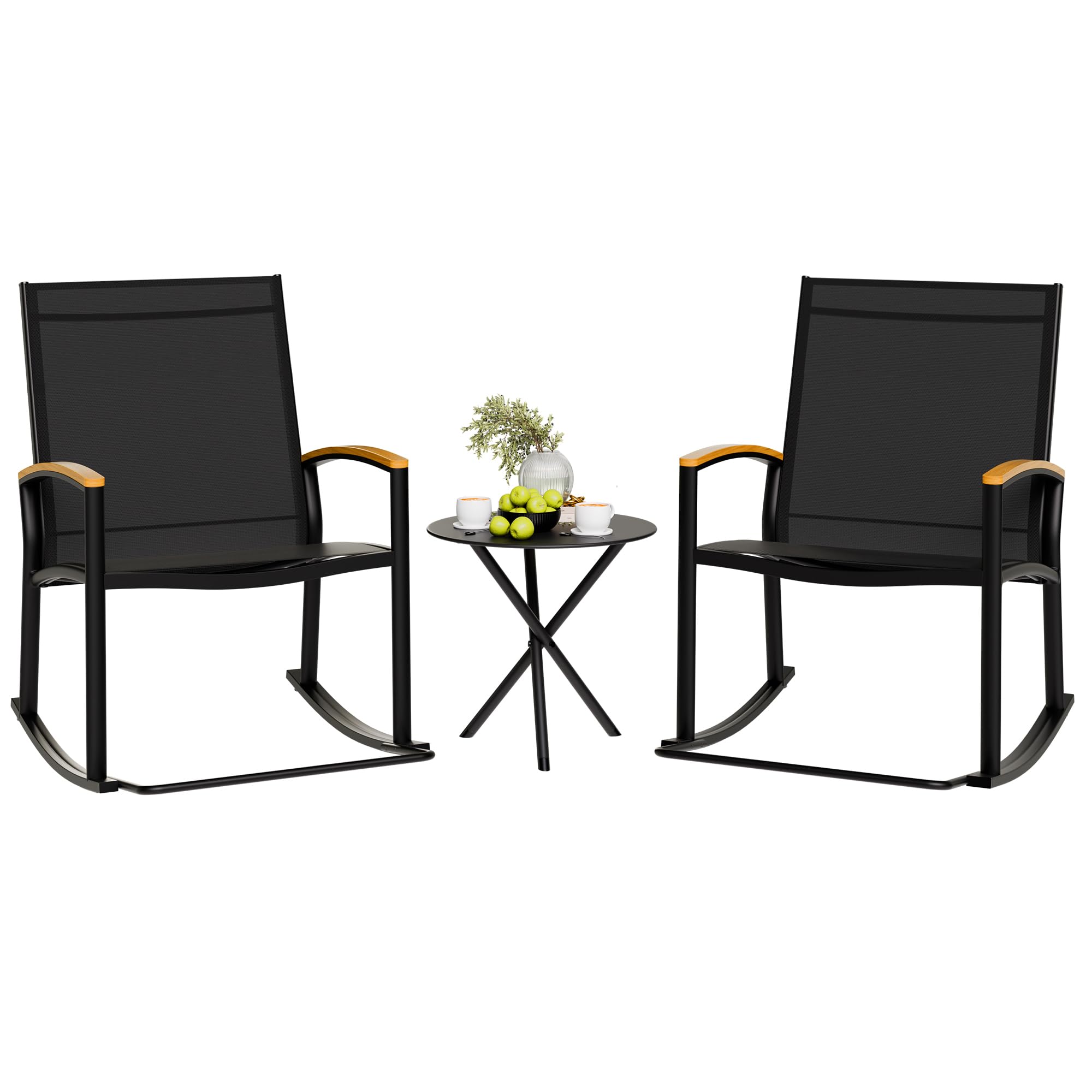 SHINTENCHI 3 Piece Outdoor Rocking Bistro Set - Black Patio Furniture