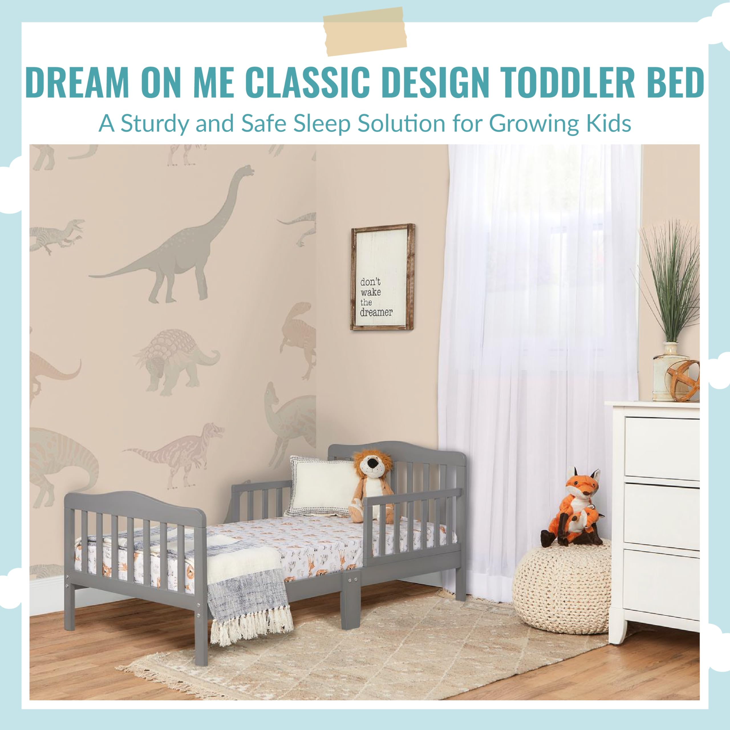 DREAM ON ME Classic Design Toddler Bed in Steel Grey - Safe & Stylish