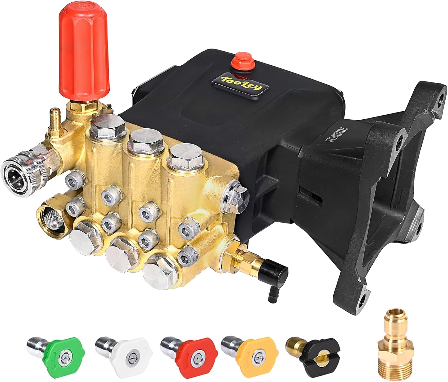 TOOLCY Pressure Washer Pump 3600-4400 PSI Max 4.4 GPM, 1 Inch Shaft Horizontal Triplex Plunger Replacement, Direct Drive with Unloader, 5 Nozzle Tips, M22-14mm Adapter