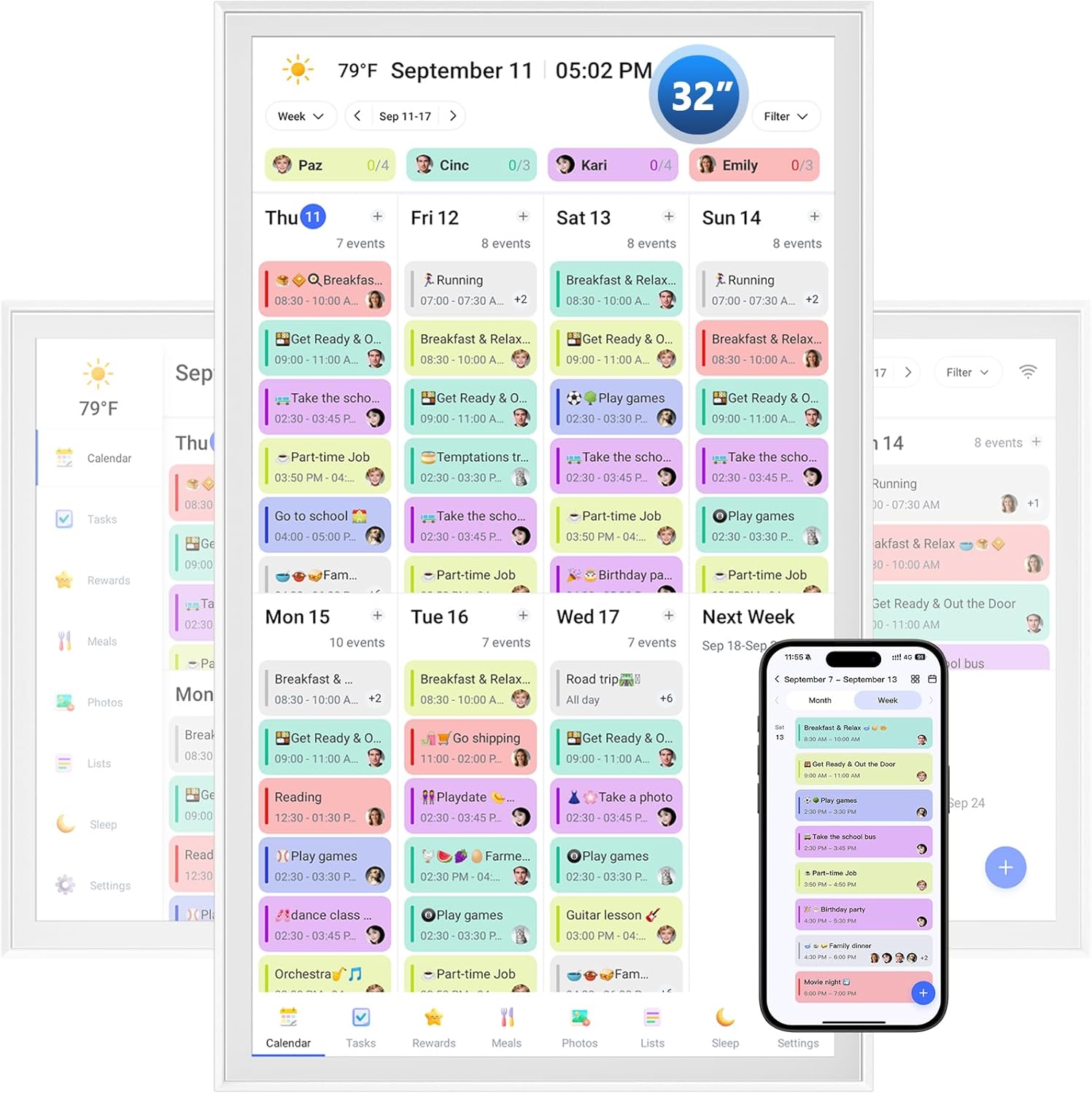 32 Inch Digital Calendar, Electronic Chore Chart, Smart Weekly and Monthly Planner 1920 * 1080P IPS Touchscreen Wall Calendar Rewards for Family Schedules, Meal Planning Gift