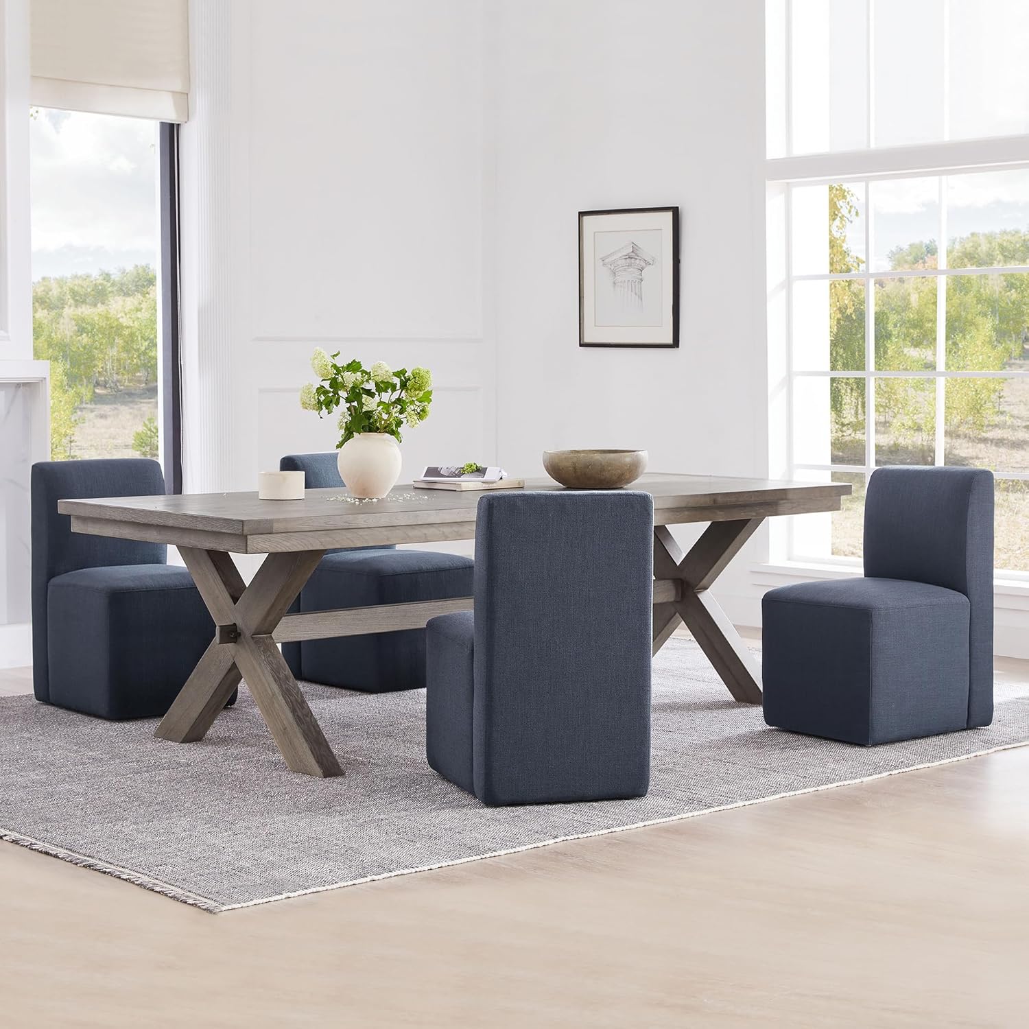 CHITA Dining Chairs with Casters Set of 4, FSC Certified Upholstered Armless Modern Rolling Dining Chairs with Rollers for Bedroom Reading Room Living Room, Insignia Blue