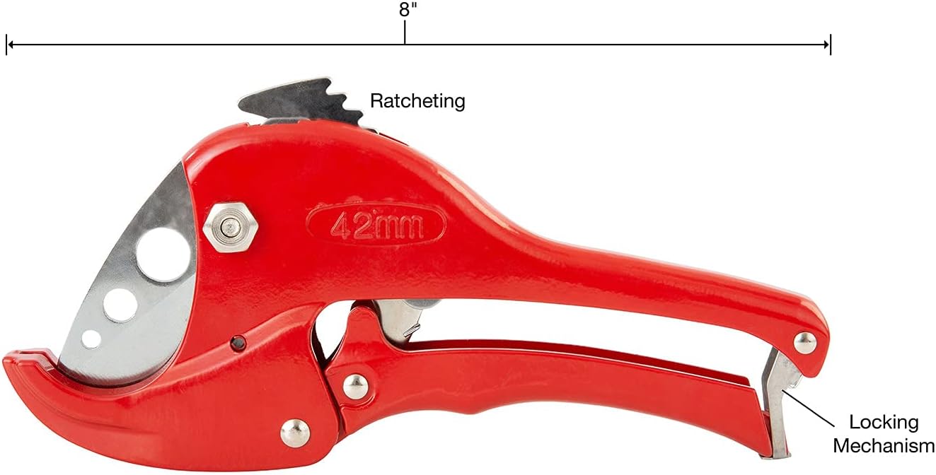 OEMTOOLS 24522 Heavy Duty Ratcheting Hose Cutter, Rubber Hose and PVC Pipe Cutting Tool Up to 1-1/2 Inch OD, Wide-Hooked Jaws Hold Tubing Securely in Place