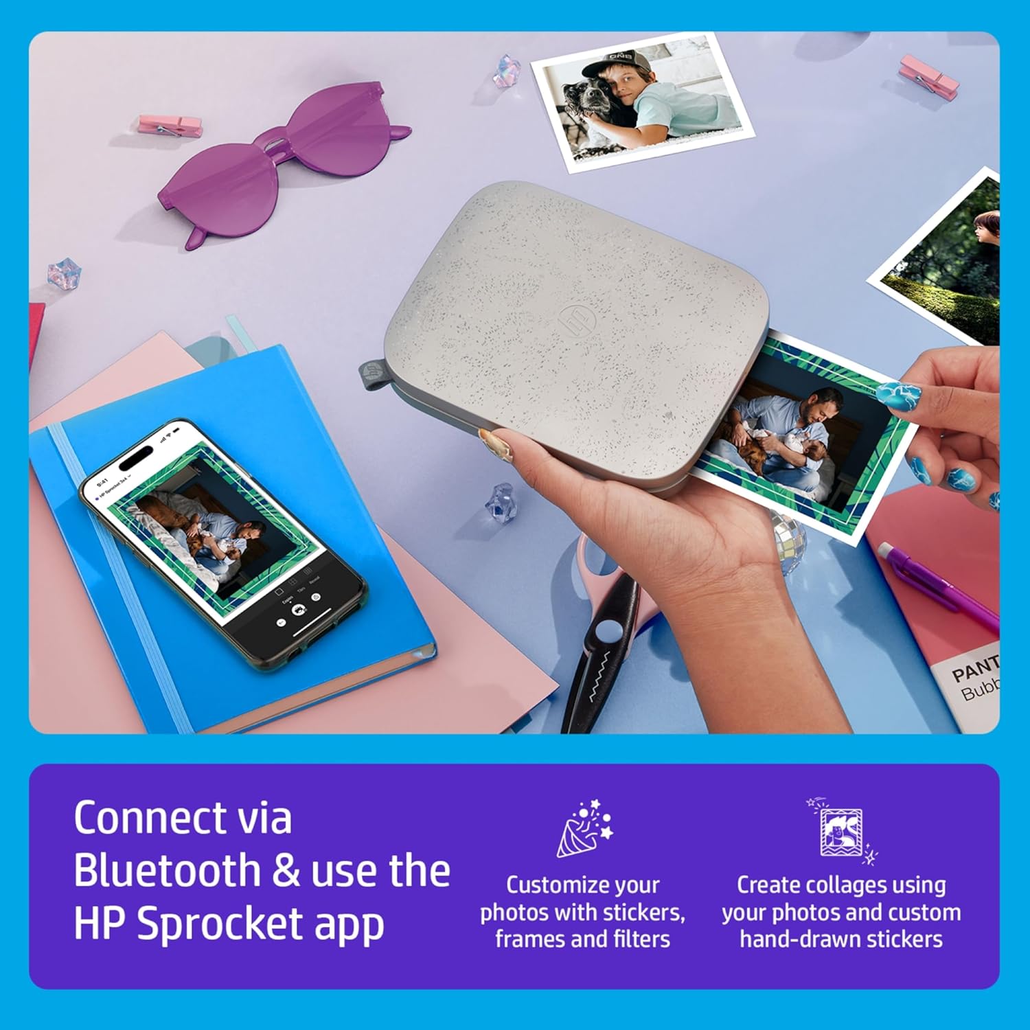 HP Sprocket 3x4 Instant Photo Printer -Kit: 20 Pack Zink Paper, case