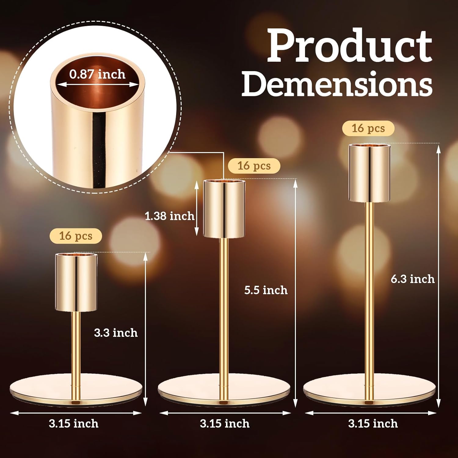 Sieral Candle Holders Bulk Taper Candlesticks Holders Set Modern Decorative Metal Candelabras for Wedding Anniversary Home Dinning Table Centerpiece Xmas Party Decor(Gold,48 Pcs)