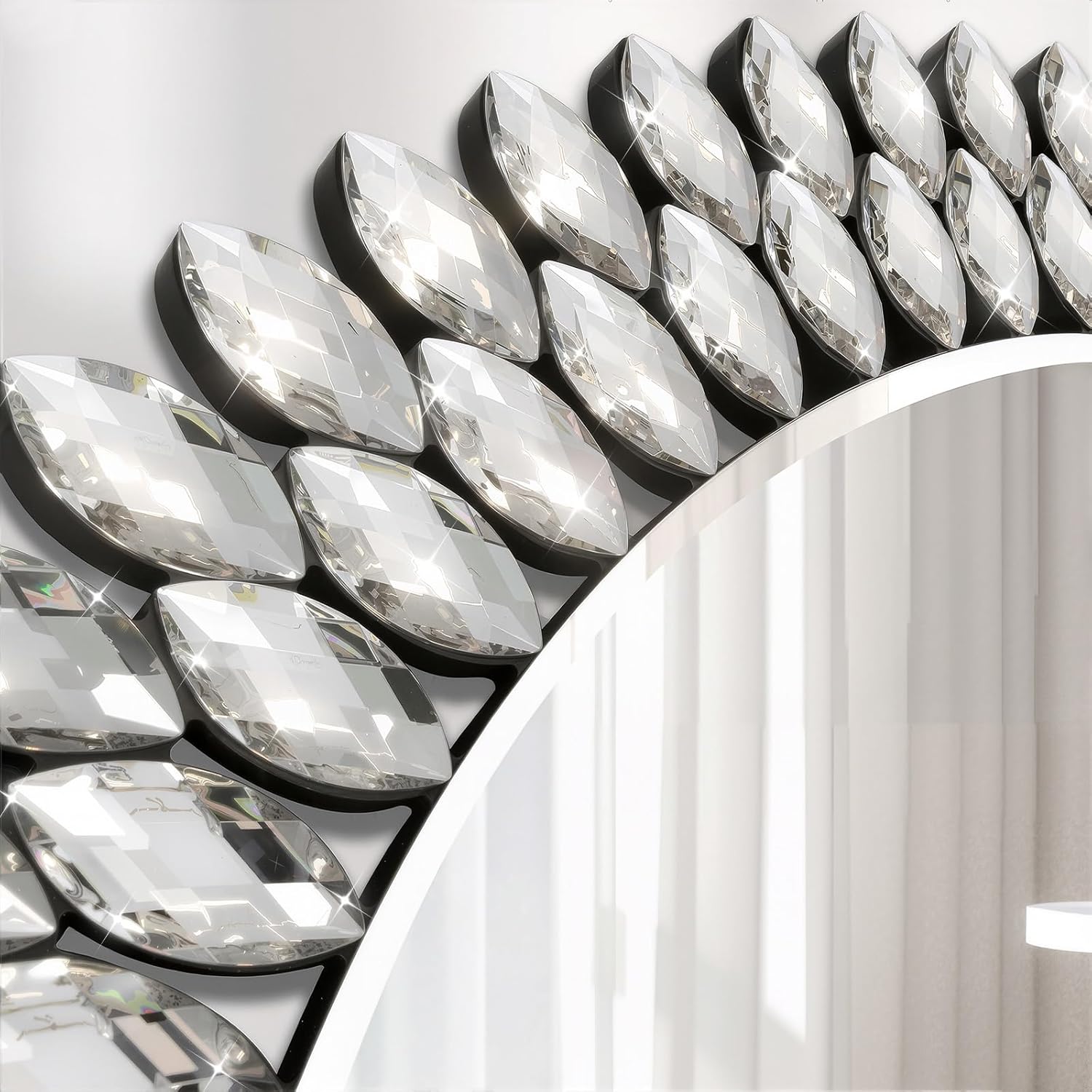 26 Inch Round Mirrors for Wall Decor, Luxury Diamond Entryway Mirrors for Wall, Silver Decorative Mirror for Living Room, Bedroom, Bathroom, Dining Room, Fireplace