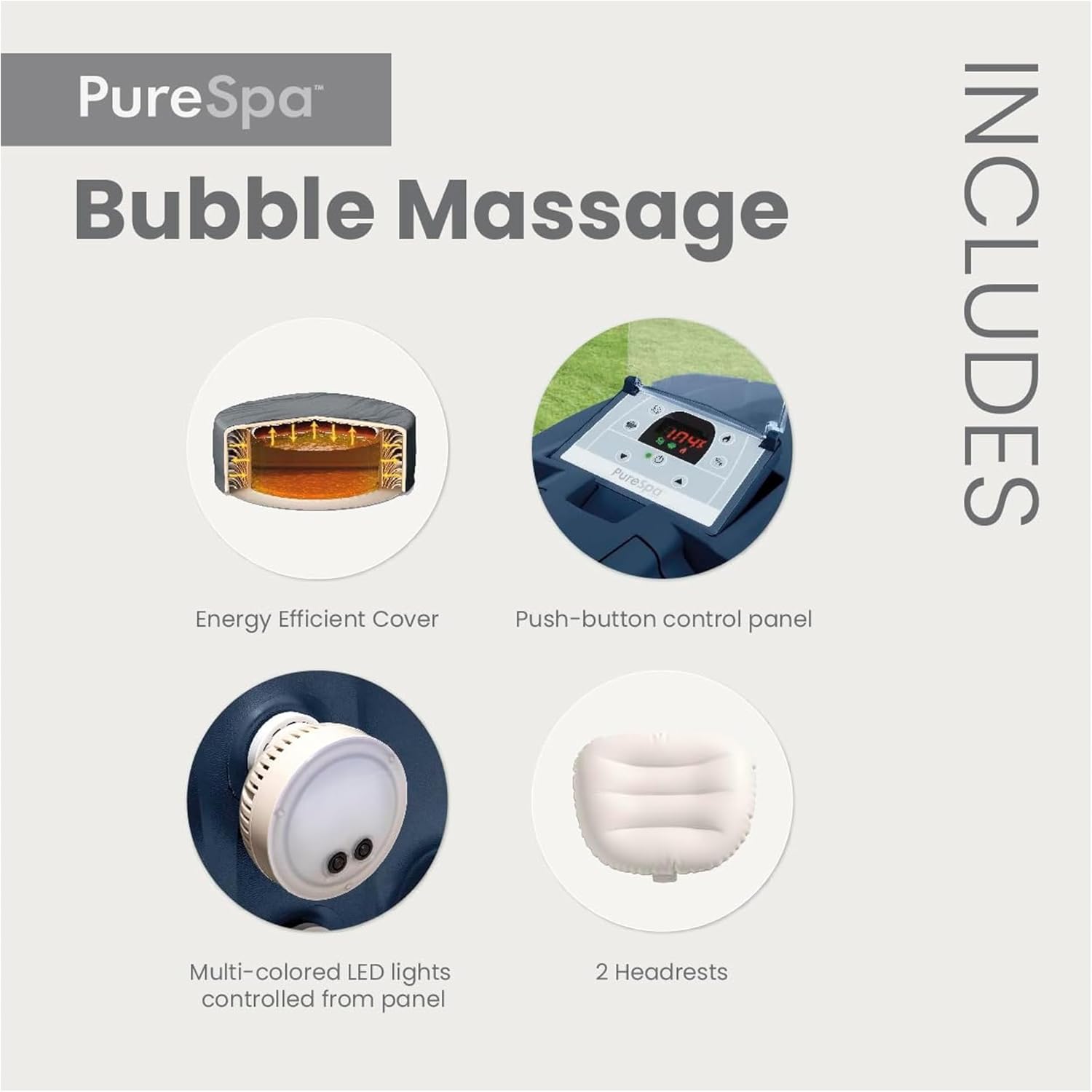 INTEX 28429EH PureSpa Plus Bubble Massage Spa Set: Saltwater System Ready, Includes Energy Efficient Spa Cover – 2 Contoured Headrest – LED Light – 4 Person Capacity – 77