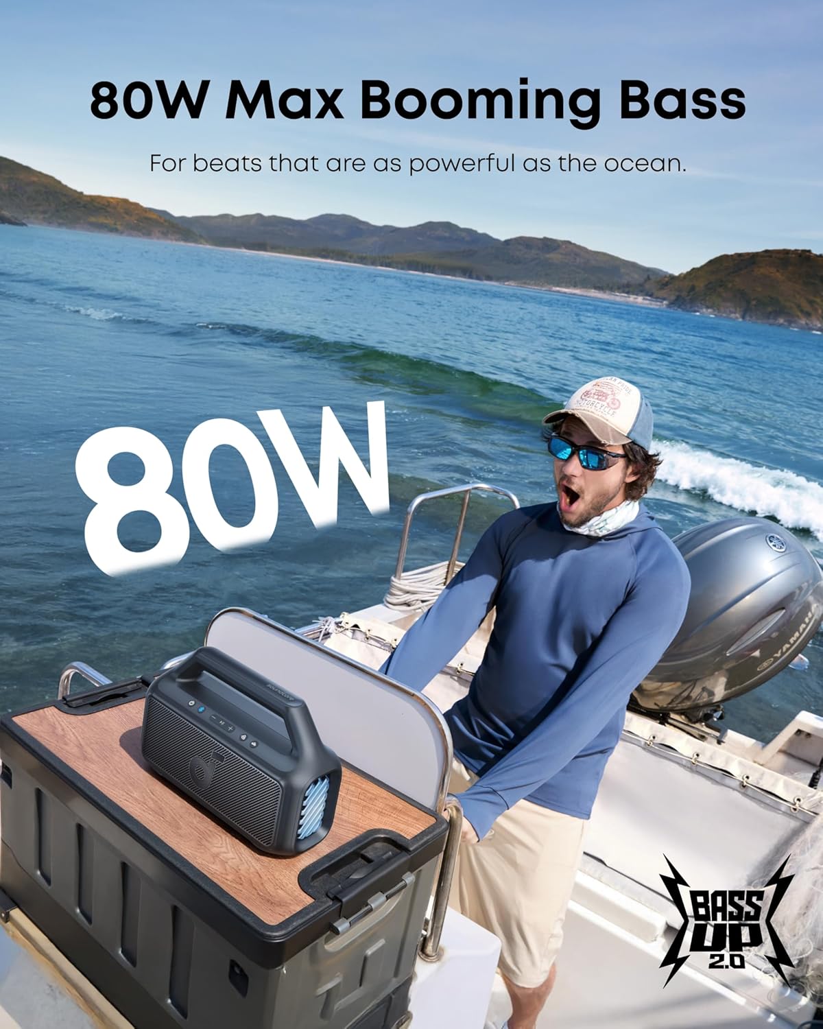 Soundcore Boom 2 By Anker, Outdoor Speaker, 80W, Subwoofer, BassUp 2.0, 24H Playtime, IPX7 Waterproof, Floatable, RGB Lights, USB-C, Custom EQ, Portable for Camping and Beach - Black