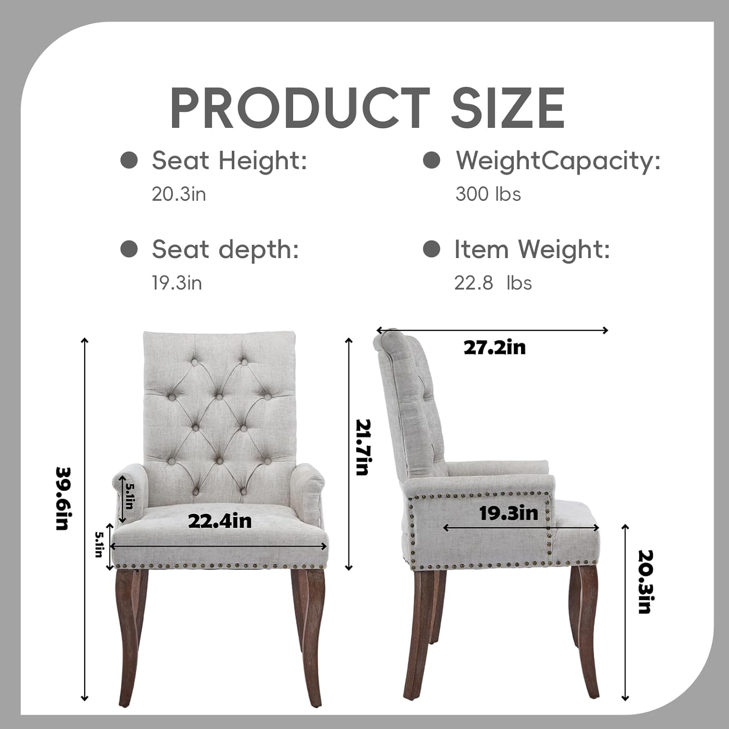 Upholstered Tufted Chenille Dining Chairs with Arms & Nailhead Trim – Solid Wood Frame & Legs, Modern Farmhouse for Dining, Kitchen & Living Room (Set of 6, Beige)