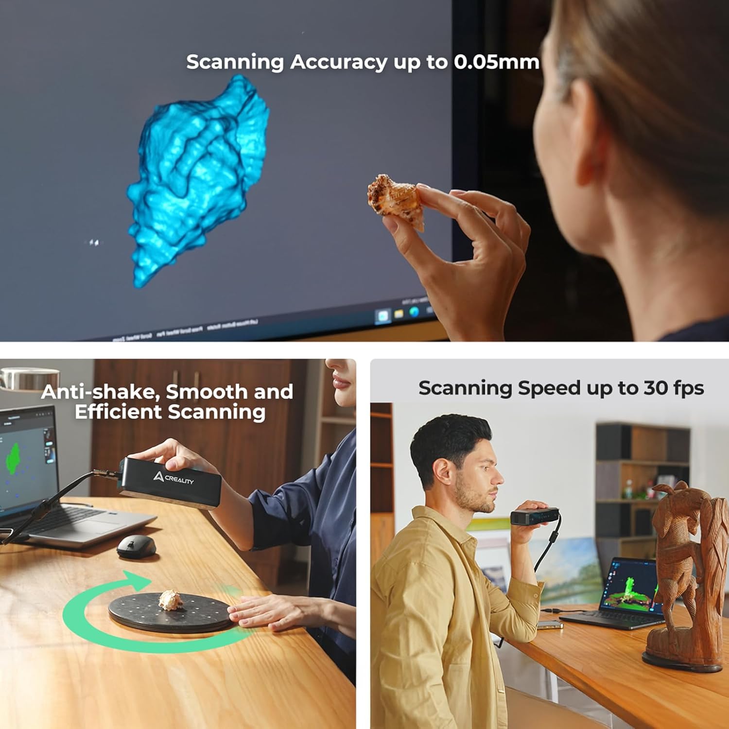 Creality Otter Lite Basic 3D Scanner with High Precision 0.05mm, Auto Scanning, Color Texture Support, Portable Design for 3D Printing, Reverse Engineering & DIY Projects