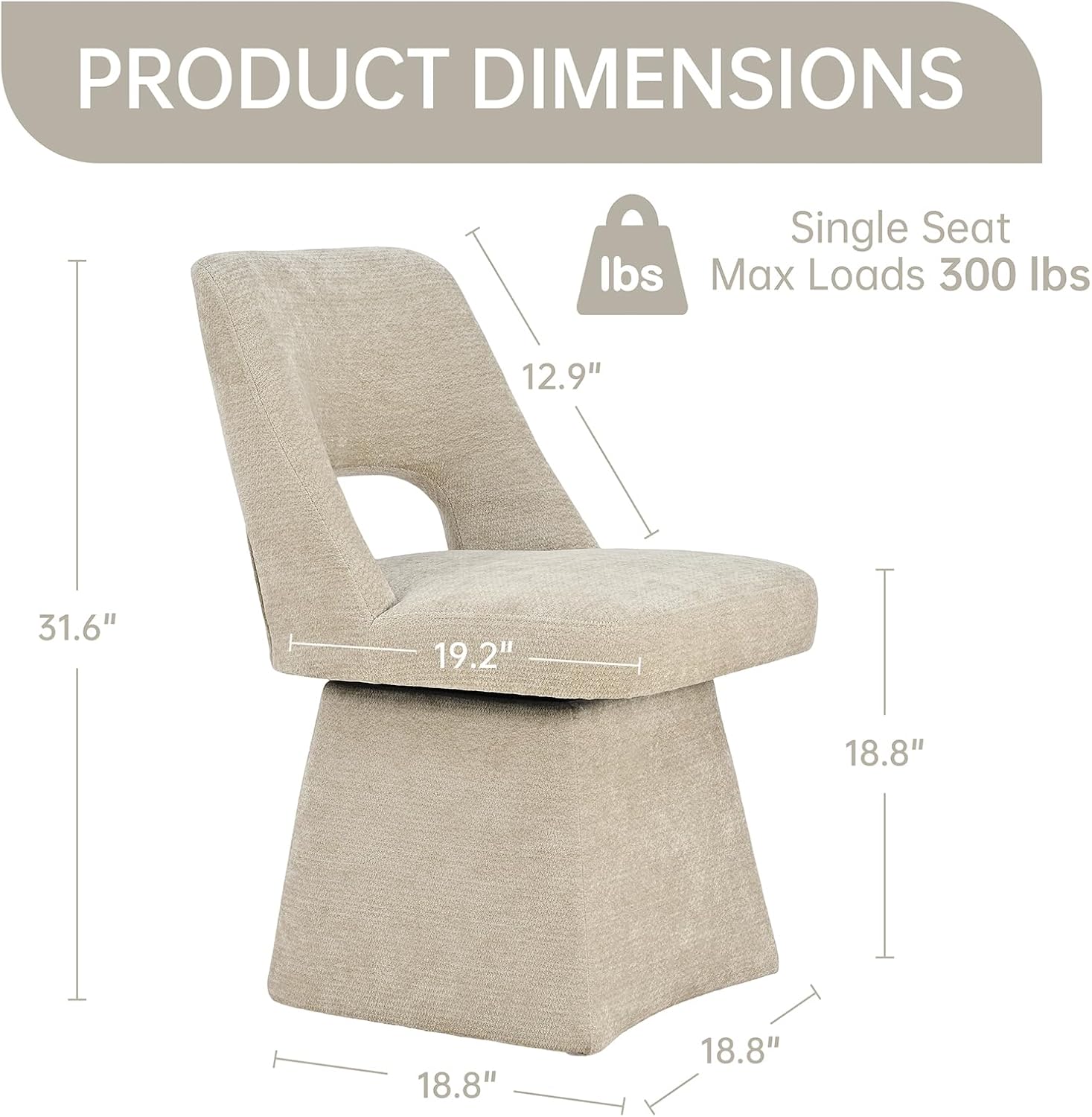 VKNOW Upholstered Swivel Dining Chairs Set of 4, Modern Dining Room Chairs with Open Back, Chenille Fabric Kitchen Chairs for Dining Room, Living Room, Bedroom, Vanity, Khaki