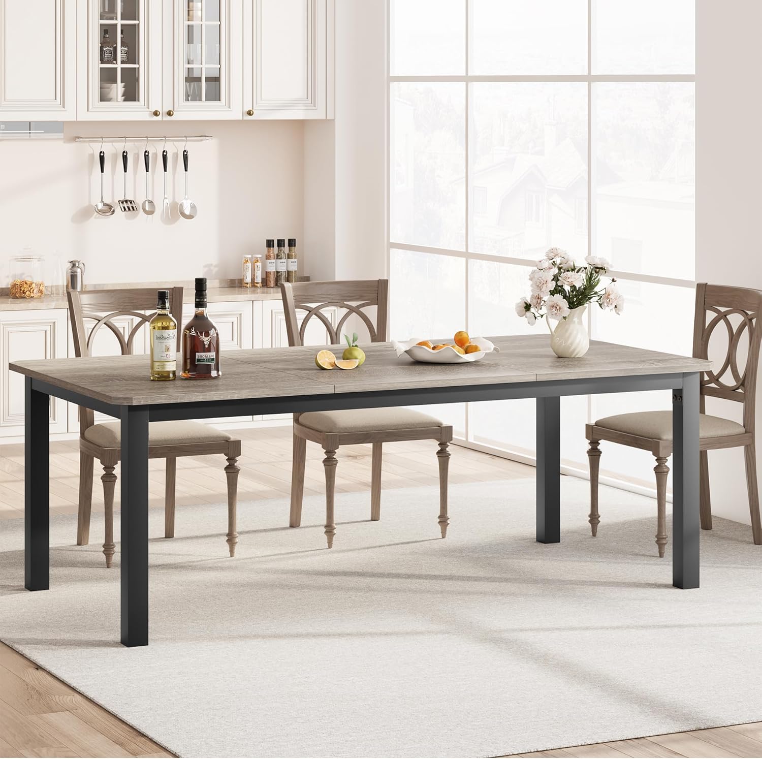 GarveeHome Industrial Dining Table for 6-8 People, 78.7