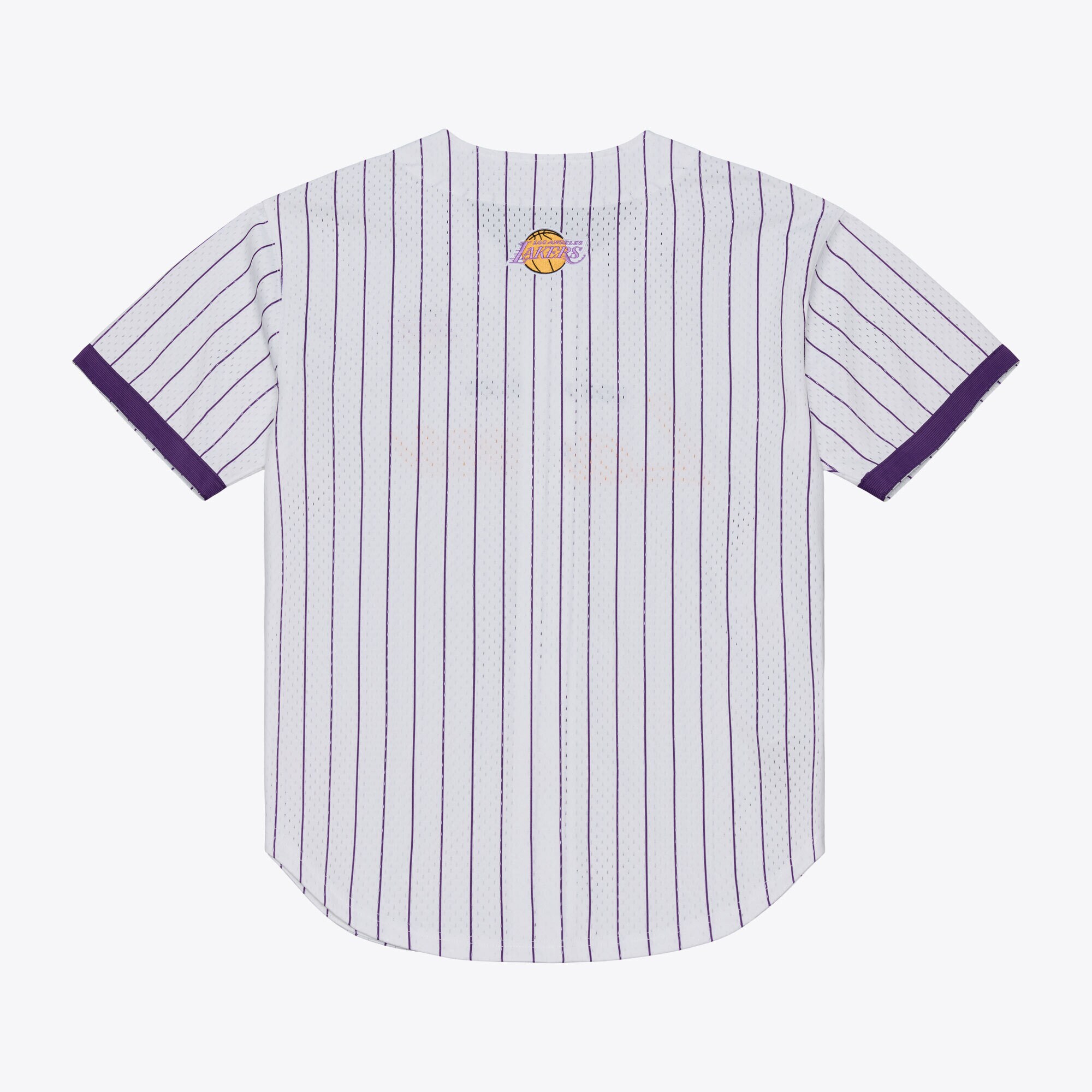 Los Angeles Lakers Mitchell & Ness Head Coach Pinstripe Mesh Full-Button Baseball Jersey - White
