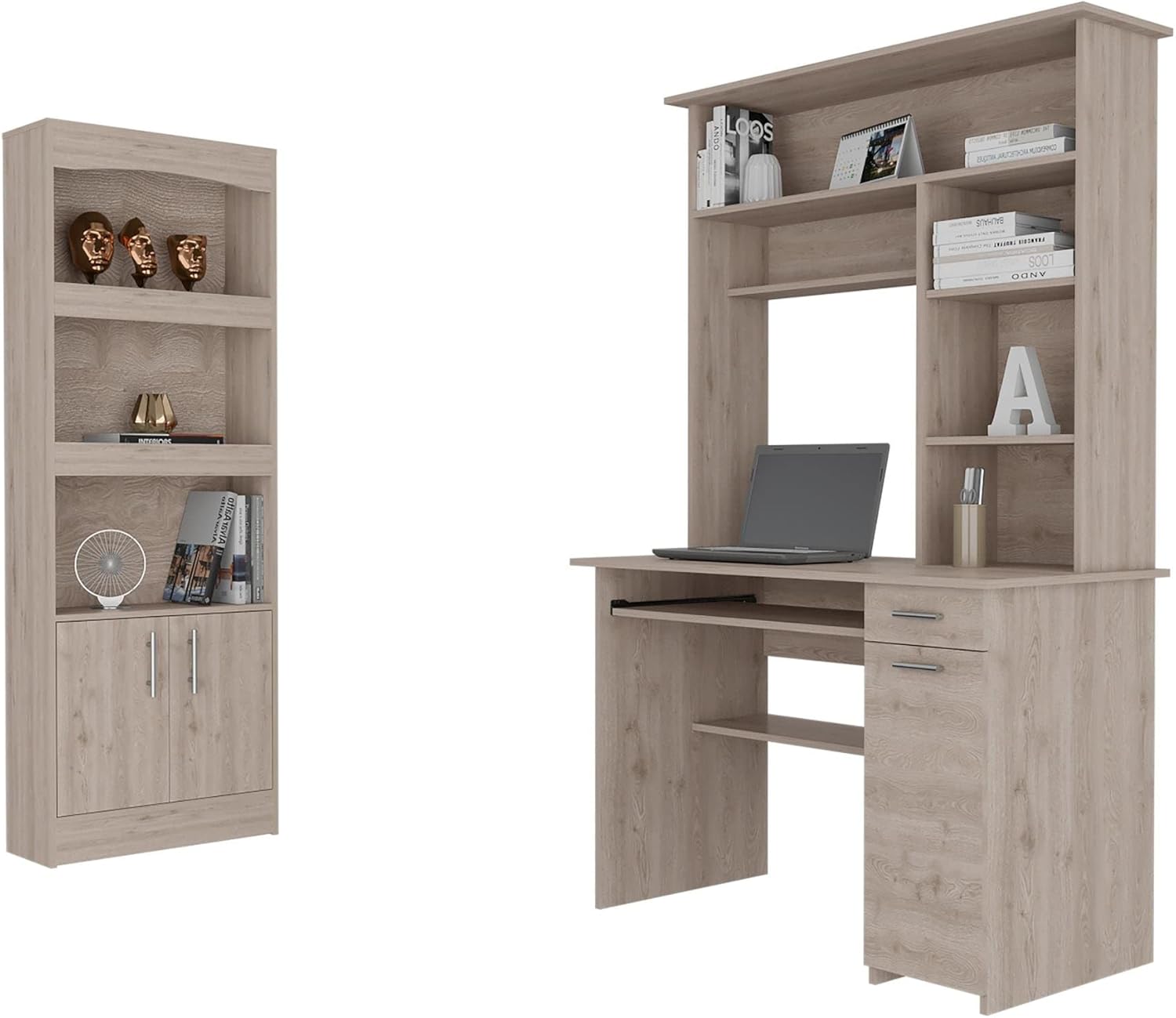 Tucson 2 Piece Office Set, Bookcase + Desk, Light Gray Light Gray