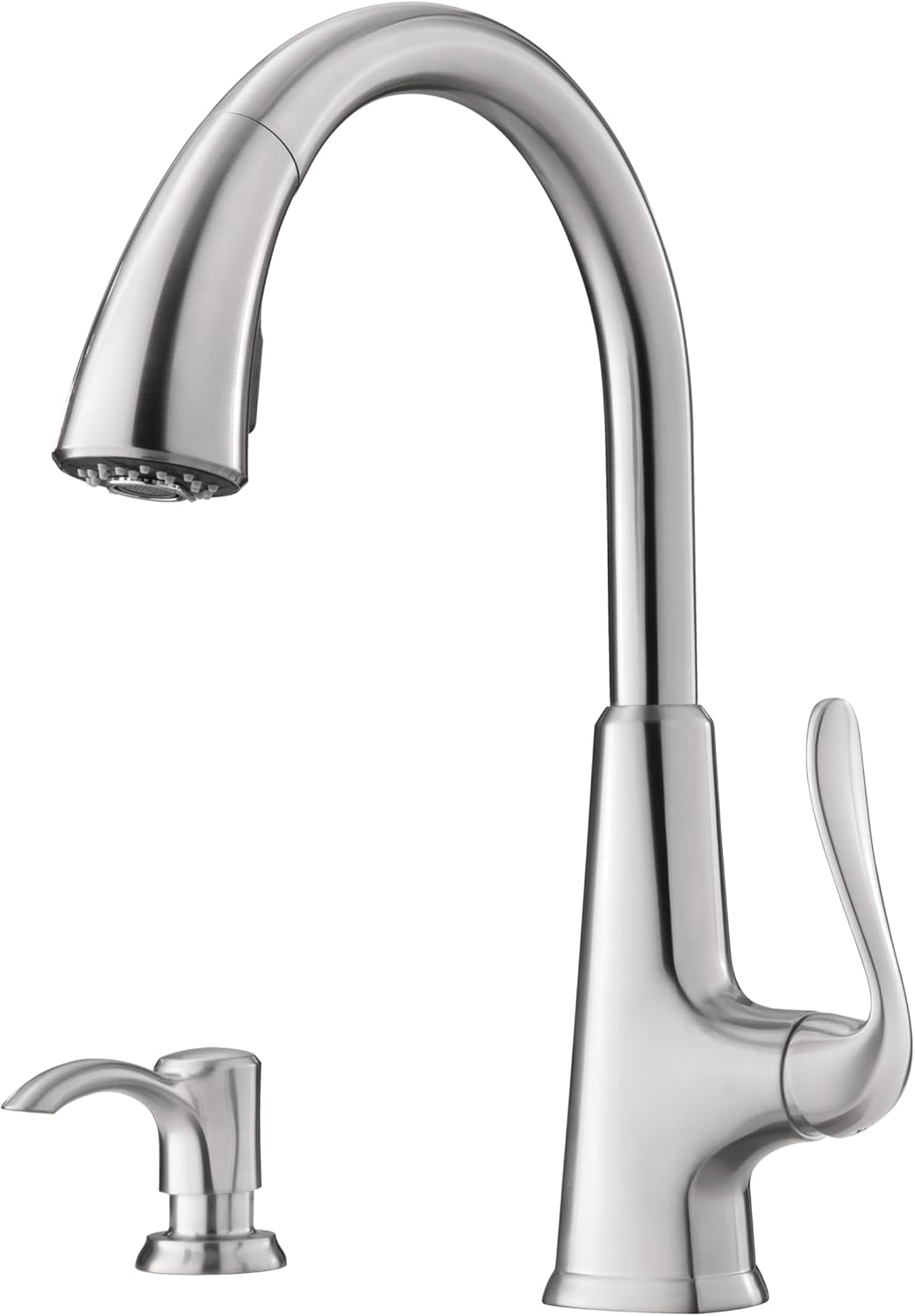 Pfister Pasadena Kitchen Faucet with Pull Down Sprayer and Soap Dispenser, Single Handle, High Arc, NSF Certified, Stainless Steel Finish, F5297PDS