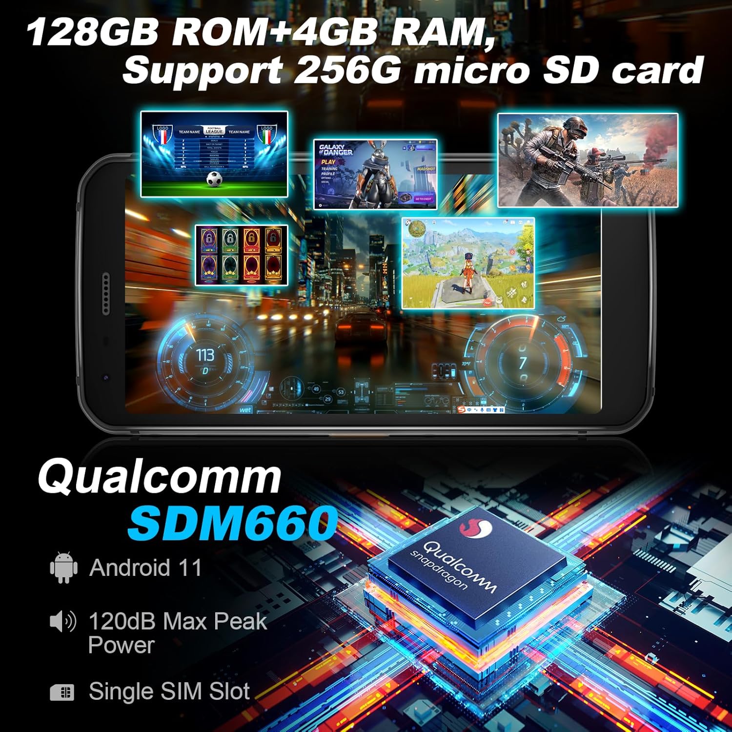 Unifone S62 Unlocked Rugged Cell Phone (128GB, 4GB) 5.7