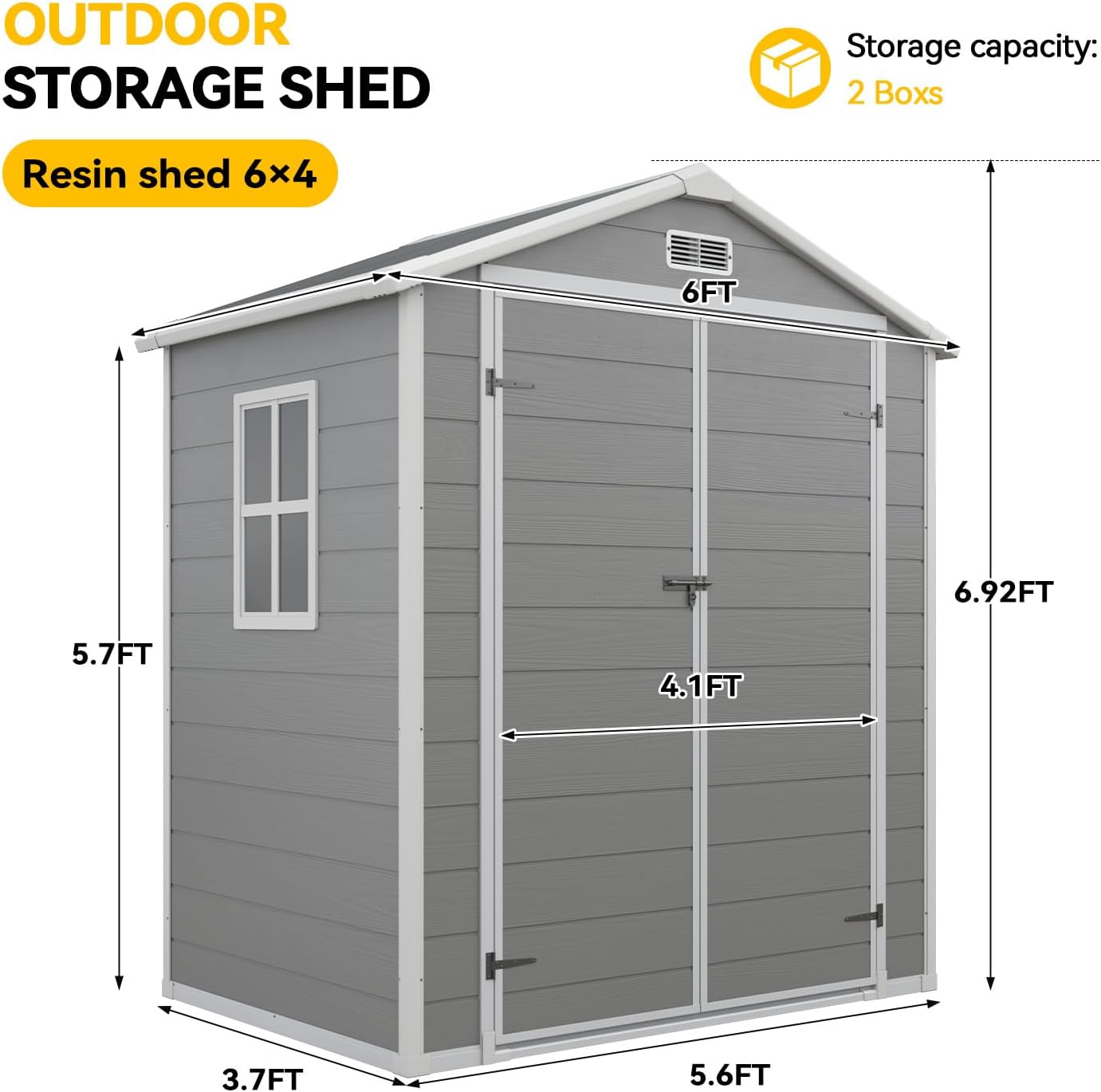 Aoxun 6x4 FT Outdoor Storage Shed, Plastic Garden Resin Shed with Floor and Window for Patio, Lawn, Outdoor Storage with Lockable Door for Bike, Tools, Garbage Can, Grey