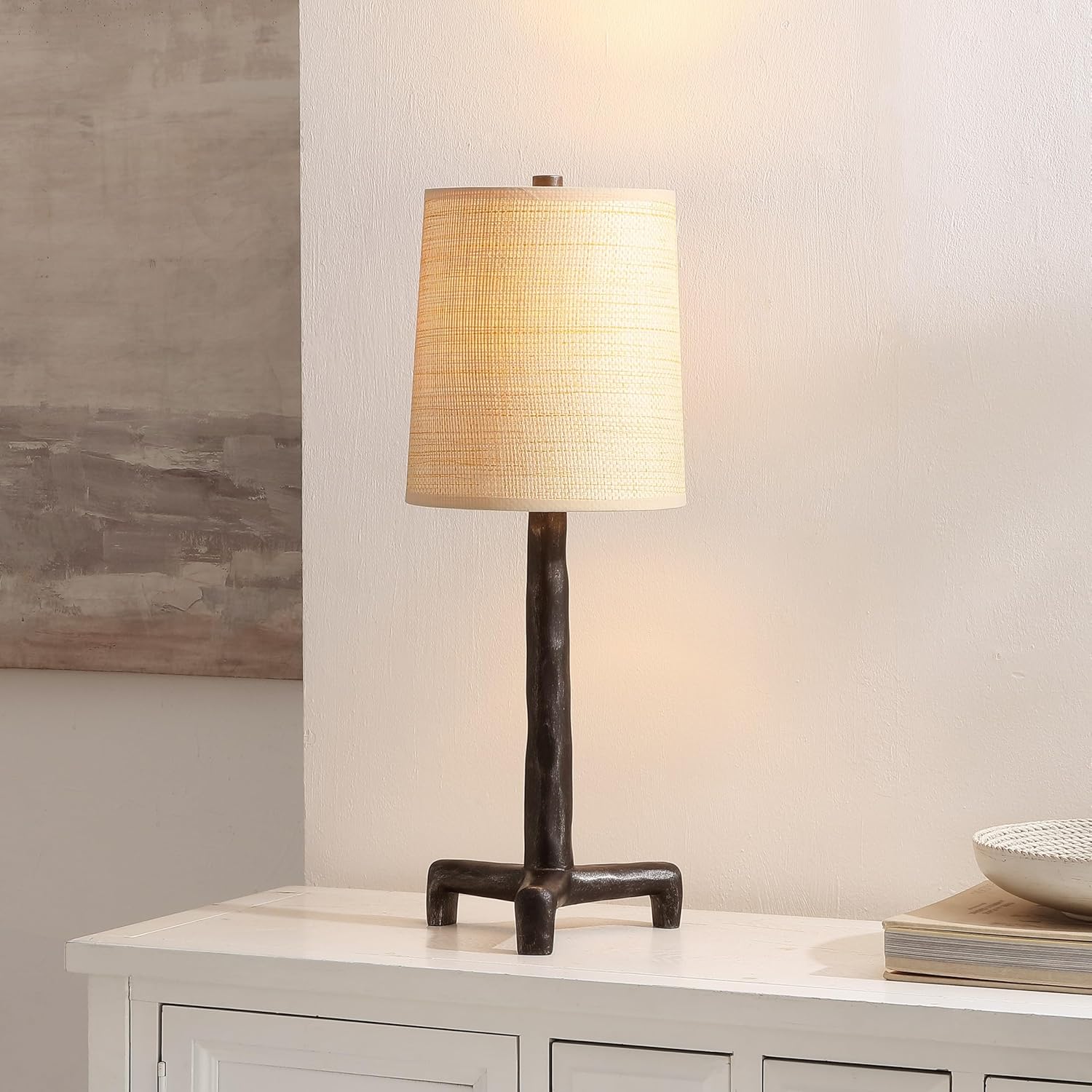 SAFAVIEH Lighting - Soline 24-Inch Table Lamp - Black Iron & Natural Shade - Ideal for Living Room, Bedroom, Nightstand, Reading Nook, LED Bulb Included (TBL4667A)