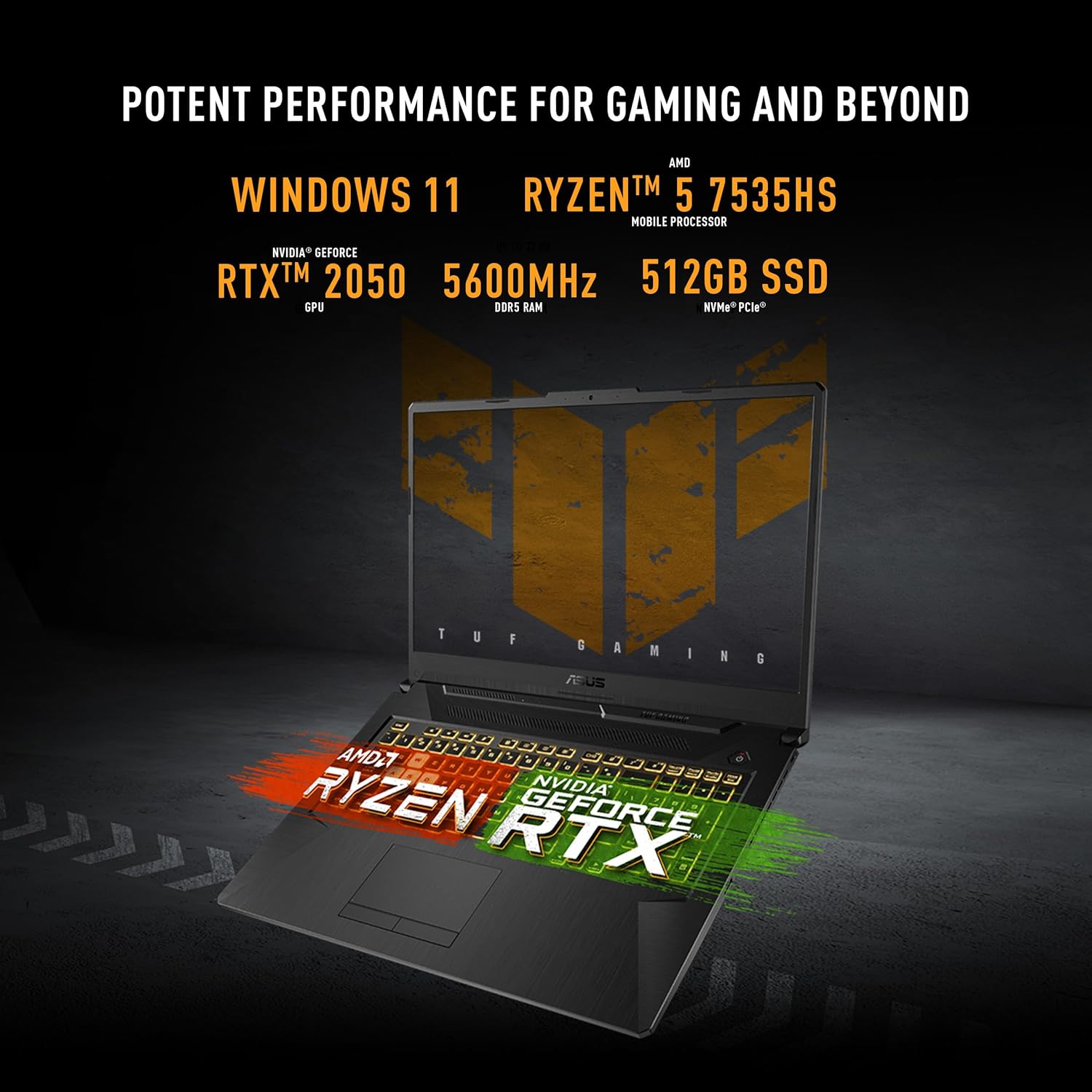 ASUS TUF Gaming A17 (2023) Gaming Laptop, 17.3” FHD 144Hz IPS-Level Display, NVIDIA® GeForce RTX™ 2050, AMD® Ryzen™ 5 7535HS, 86GB DDR5, 512GB PCIe Gen4 SSD, Wi-Fi 6, Windows 11, FA706NF-RS51