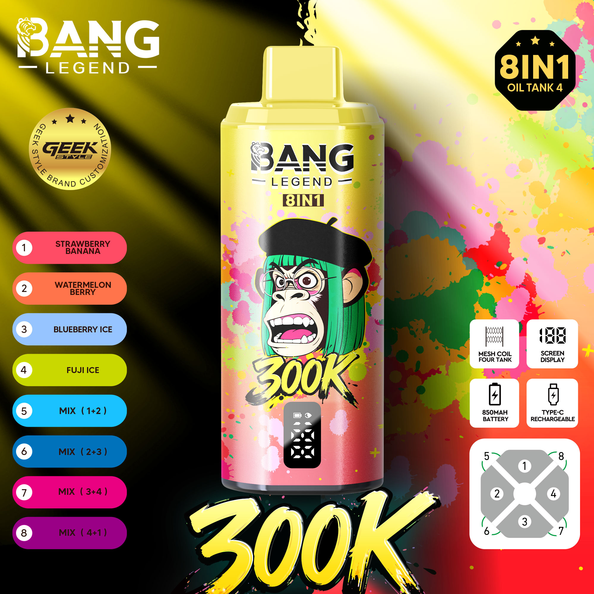 BANG LEGEND 8 IN 1 300K Disposable Vape Puffs 300000 High Puff Disposable