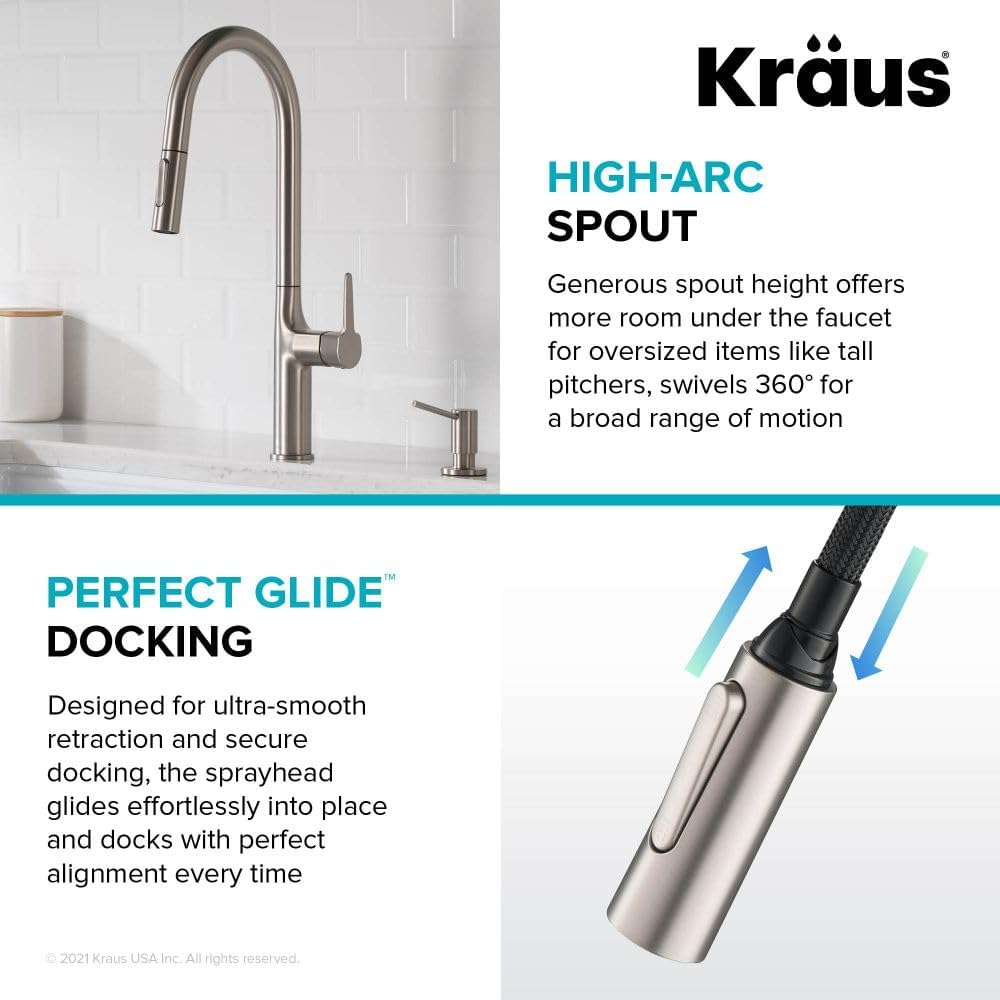 KRAUS Oletto Tall Modern Pull-Down Single Handle Kitchen Faucet in Spot Free Stainless Steel, KPF-3101SFS