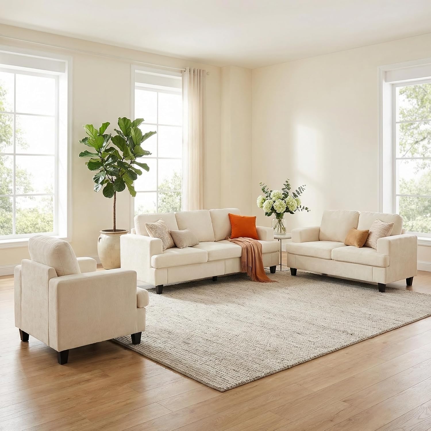 ijuicy 6 Seat Chenille Sectional Sofa Set for Living Room Furniture Set,3 PCS Modern Couch Set,82