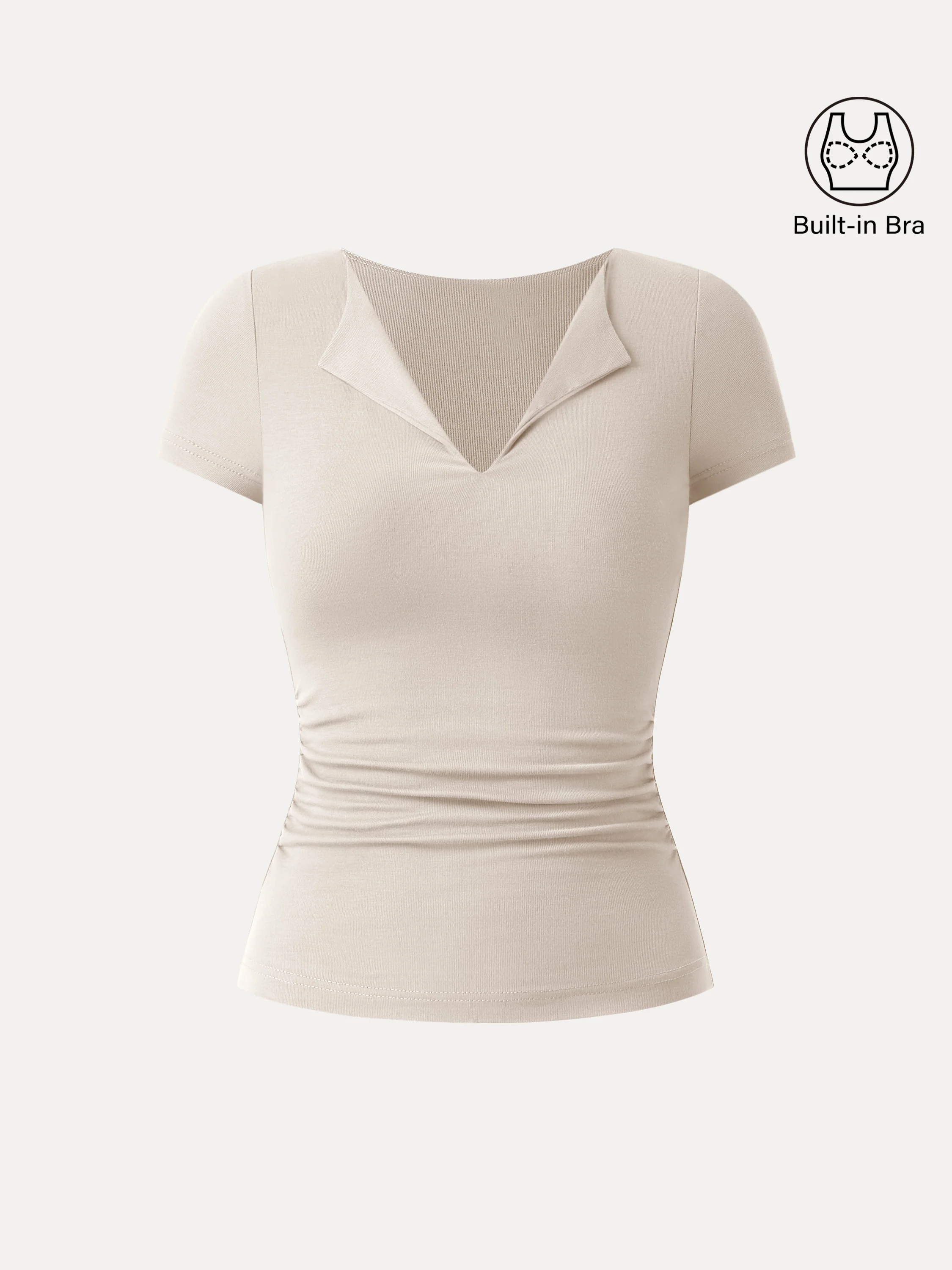 Flapped V-neck Side Ruched New Airy Bra Tee