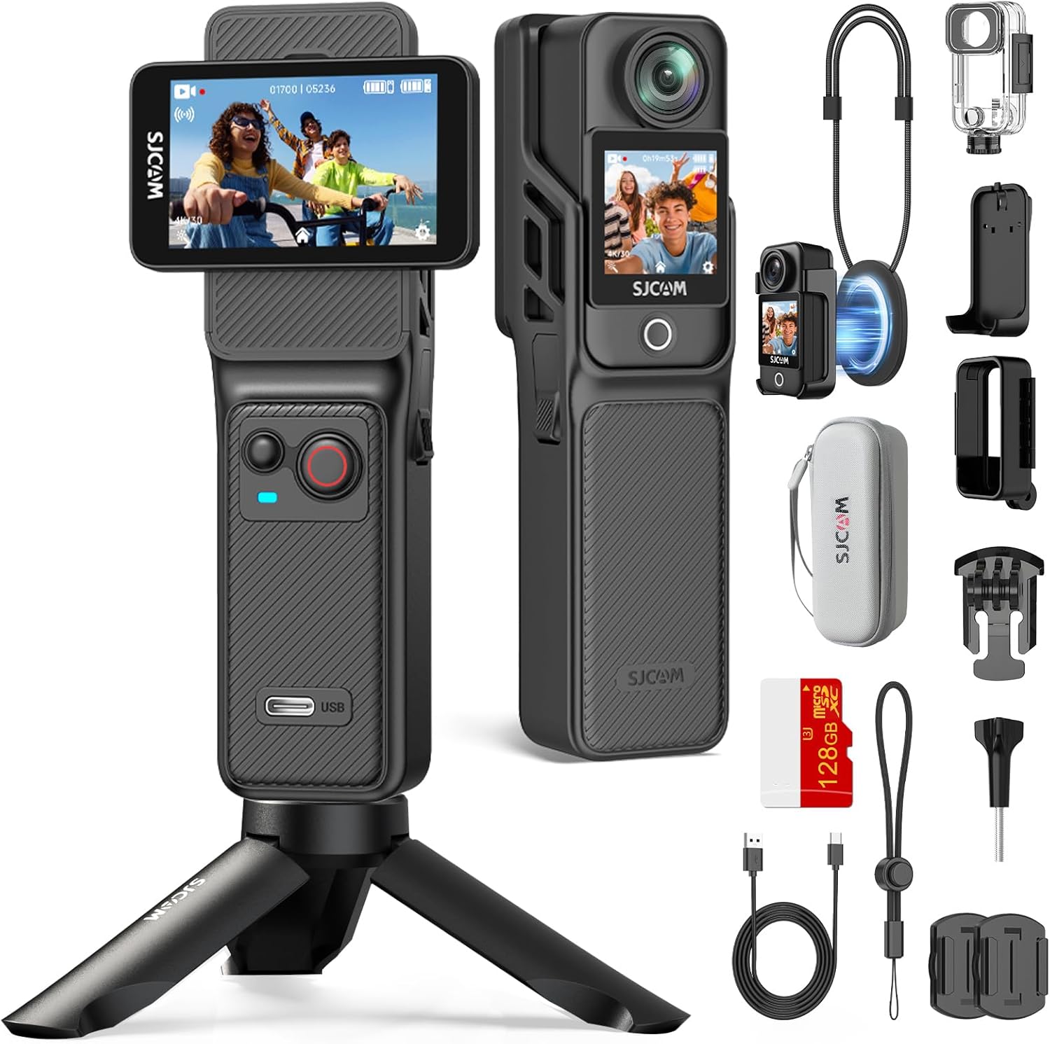 SJCAM C400 Vlogging Camera,128GB 4K Image,7H Power use,6-Axis Stabilizer,for Vlogs influencers,2.29'' Touch Screen,30M Waterproof Body Cam,Vlogging for YouTube,Black,Camara para grabar contenido