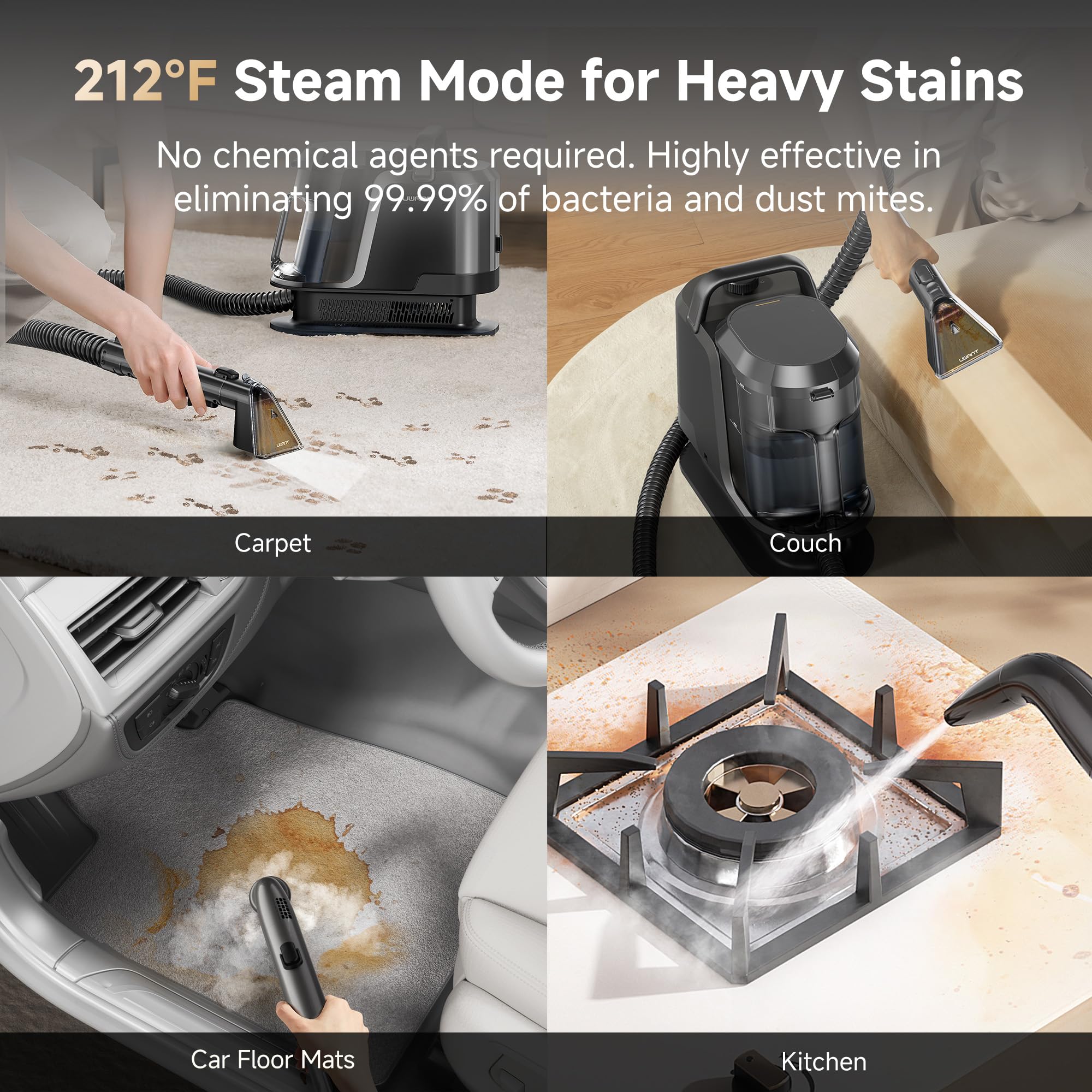 UWANT Carpet Cleaner Machine with Powerful Suction & Steam
