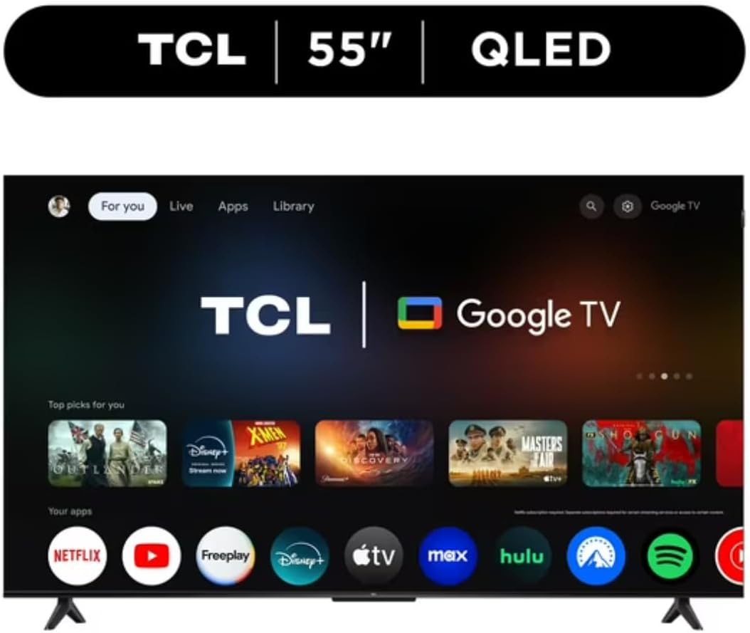 TCL Smart TV 55 inch 2025 55Q5K Google TV QLED 4K Google Assistant | Hands Free Voice Control | Alexa | VisionHDR10+| AiPQ | Micro Dimming | NITS350 | Panel 60 Hz (Renewed)