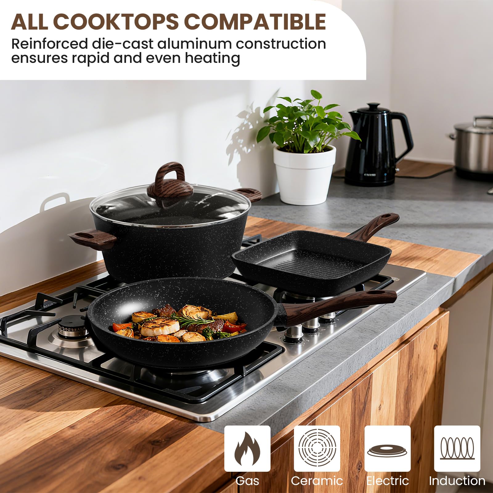 UMITE CHEF Non-Stick Pots and Pans Set, 31 Piece Induction Cookware