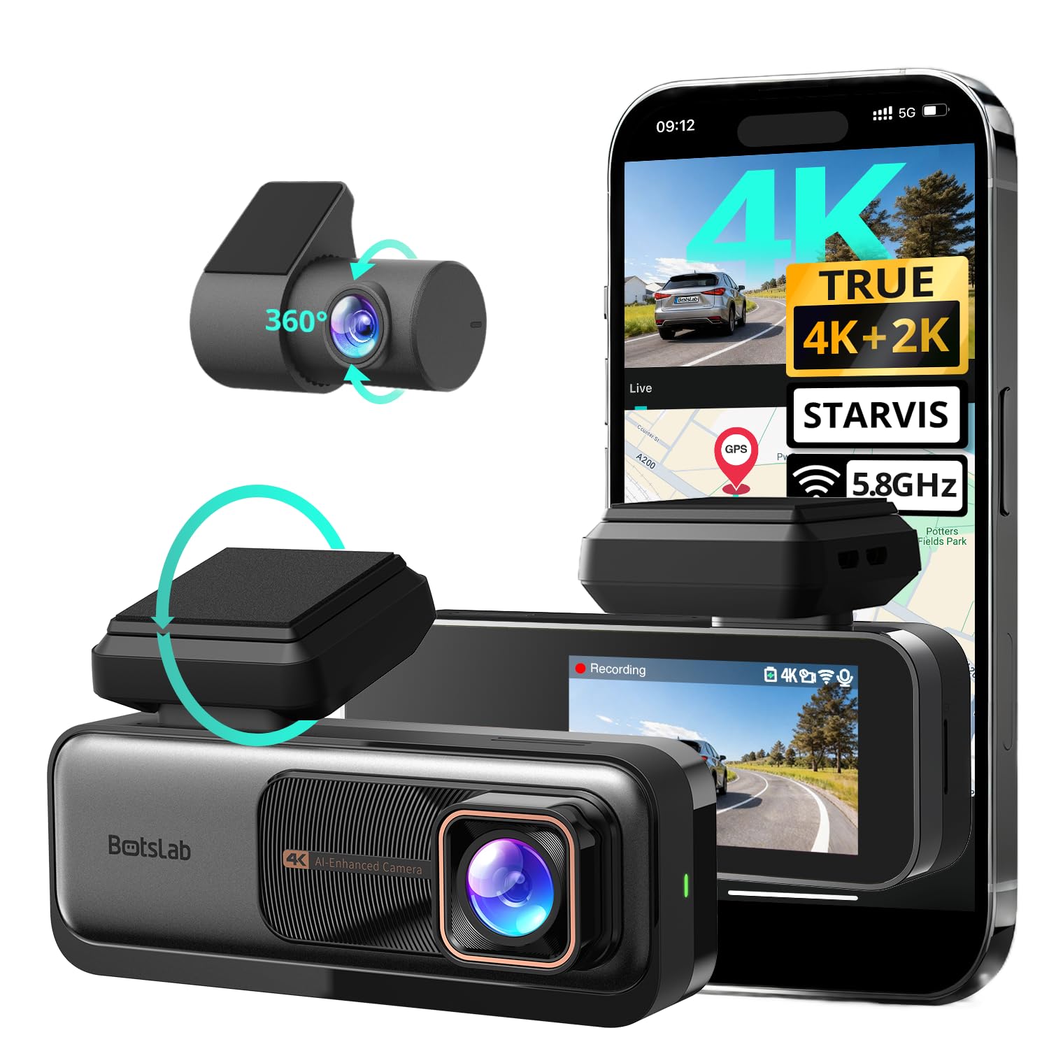 BOTSLAB 4K Dash Cam Front and Rear with Night Vision & GPS