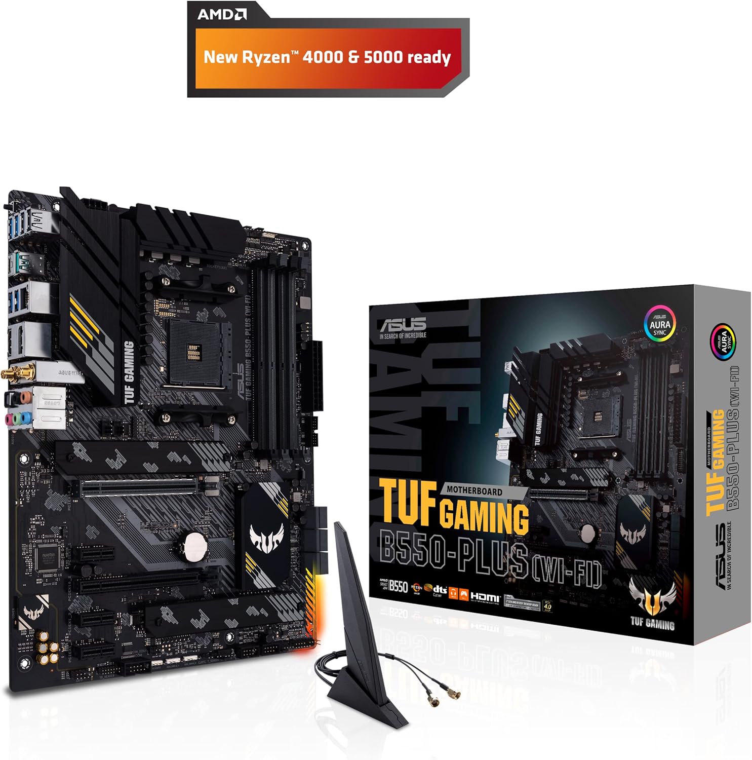 ASUS TUF Gaming B550-PLUS WiFi AMD AM4 Zen 3 Ryzen 5000 & 3rd Gen Ryzen ATX Gaming Motherboard (PCIe 4.0, WiFi 6, 2.5Gb LAN, BIOS Flashback, USB 3.2 Gen 2, Addressable Gen 2 RGB Header and Aura Sync)