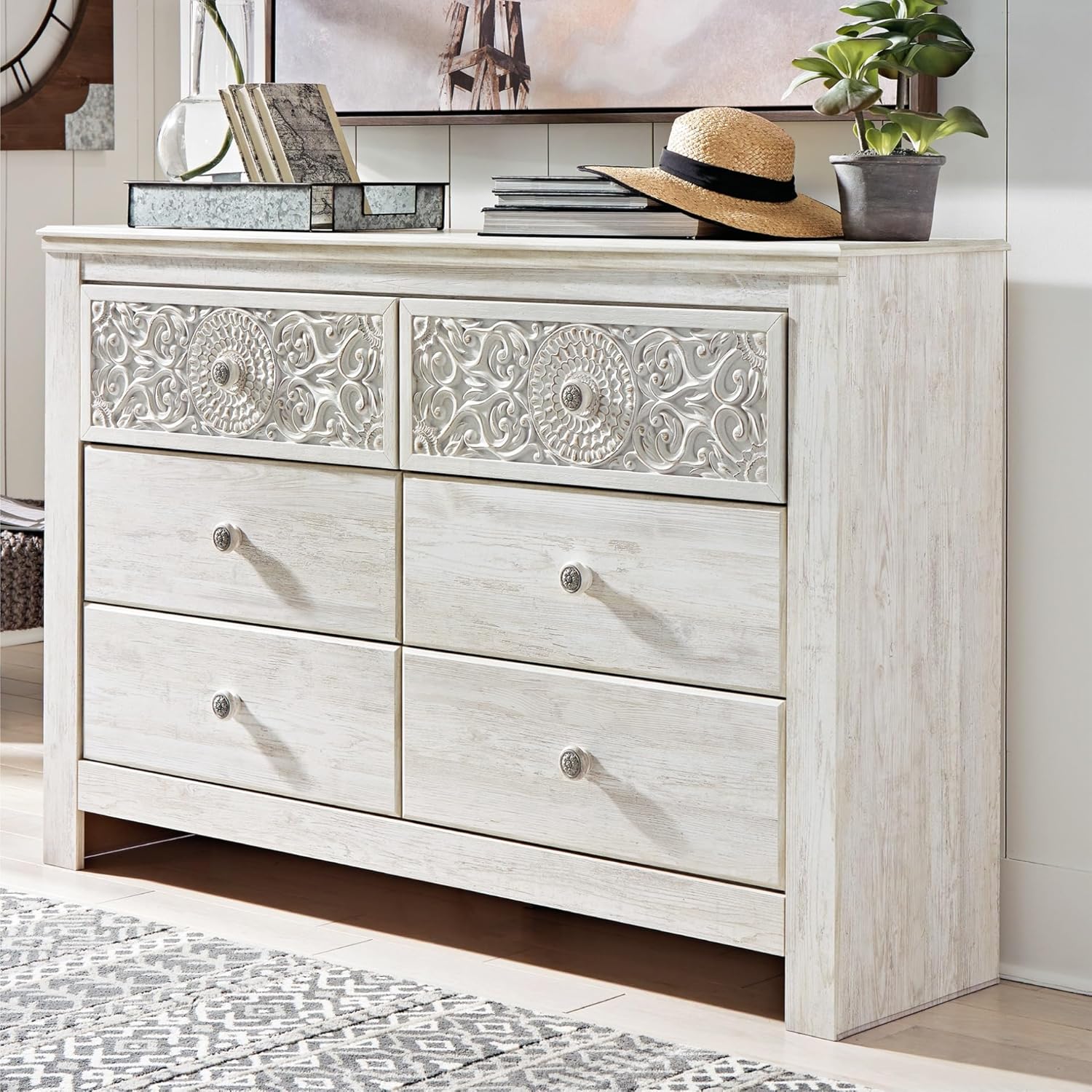 Signature Design by Ashley Paxberry Boho 6 Drawer Dresser, Smooth-gliding Faux Laminate Lined Drawers, Wood, 61.26