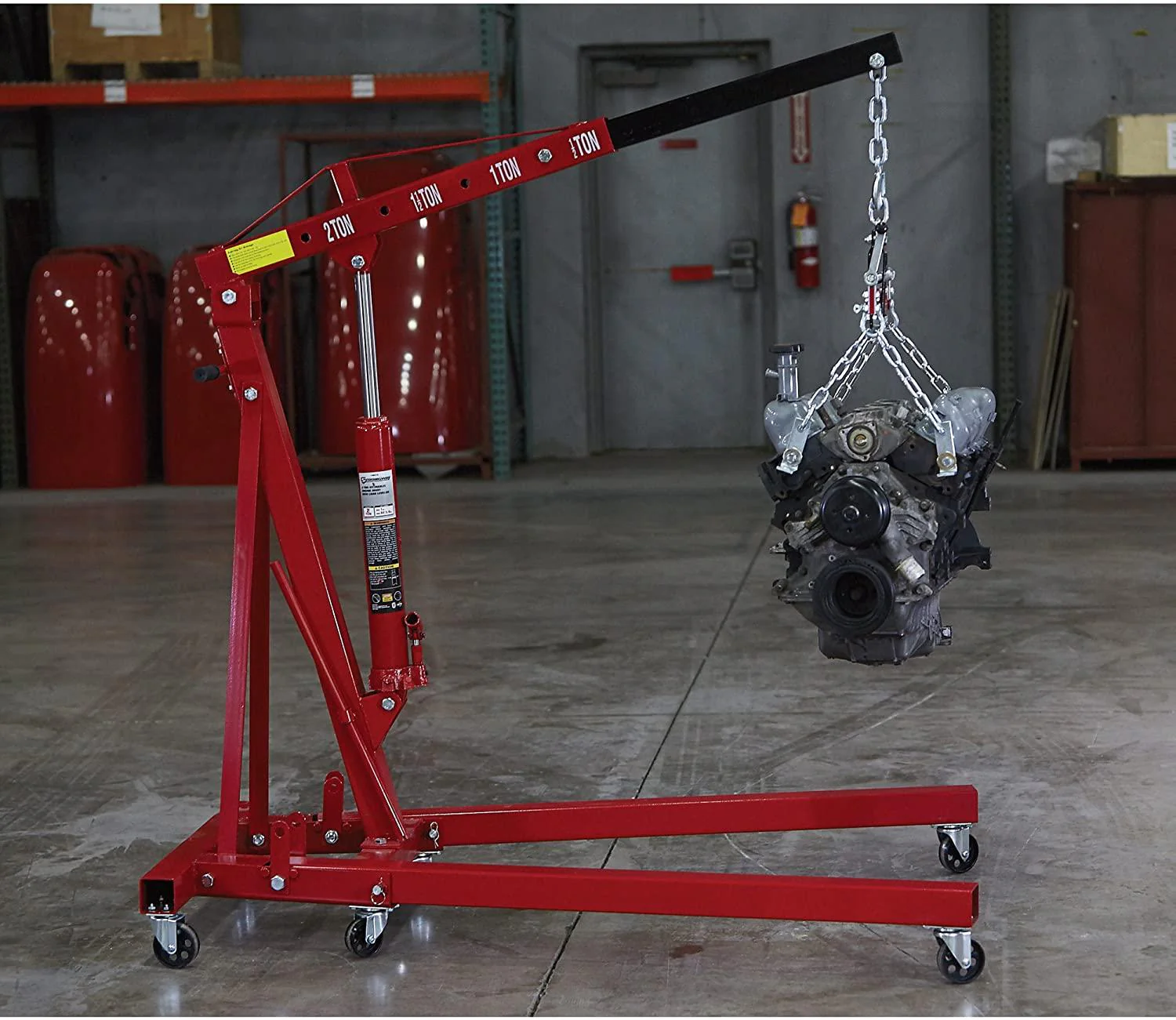Strongway Hydraulic Engine Hoist with Load Leveler C 2 Ton Capacity, 1in. 82 5/8in. Lift Range