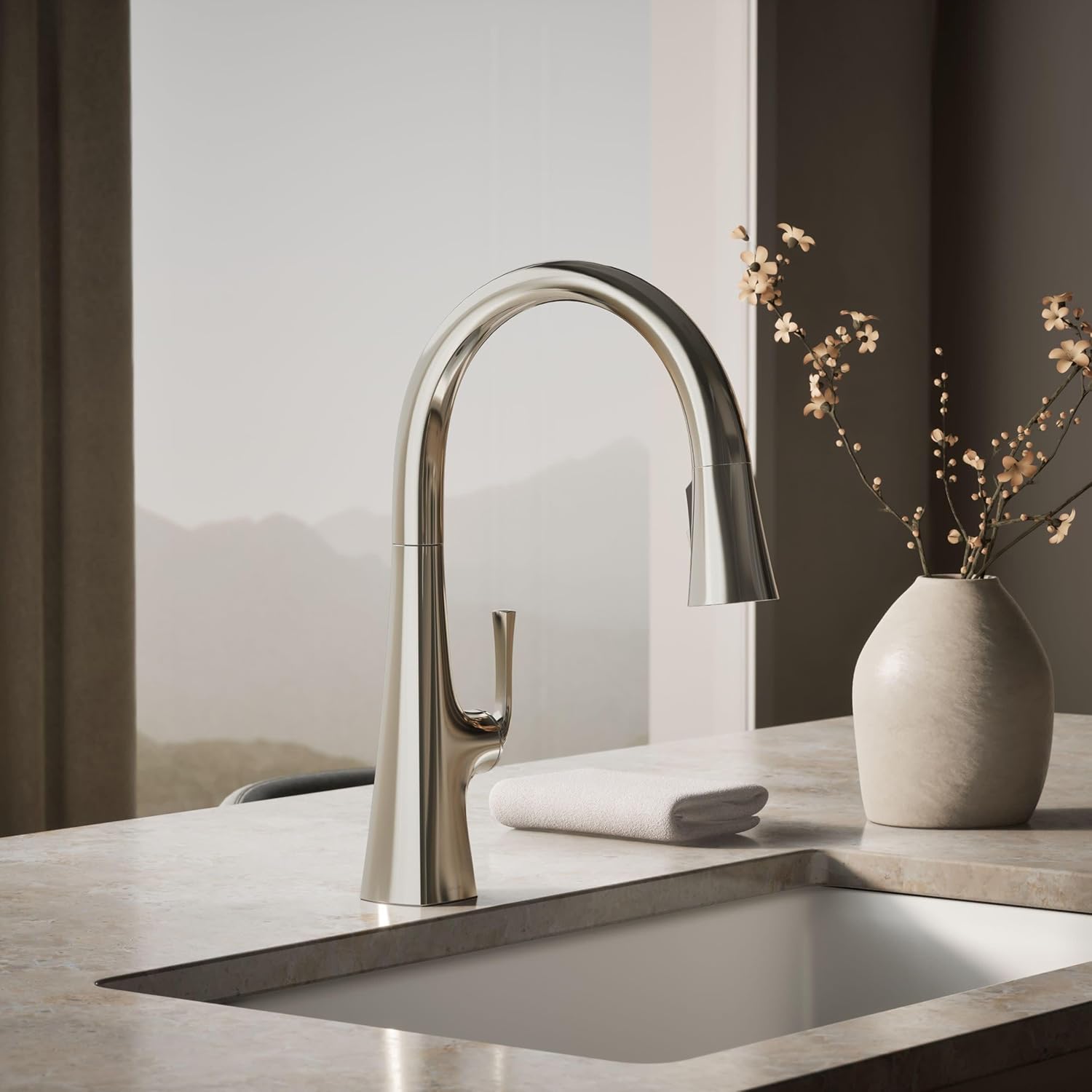 Kohler 22062-SN Graze Kitchen Sink Faucet, Vibrant Polished Nickel