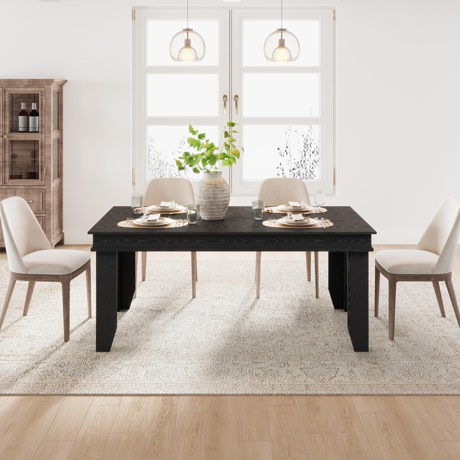 GarveeHome Farmhouse Dining Table for 6-8 People, 71 in Long Kitchen Tables with Wooden Sturdy Frame, 6 ft Large Rectangular Dinner Table for Dining Room, Kitchen, Black, 63