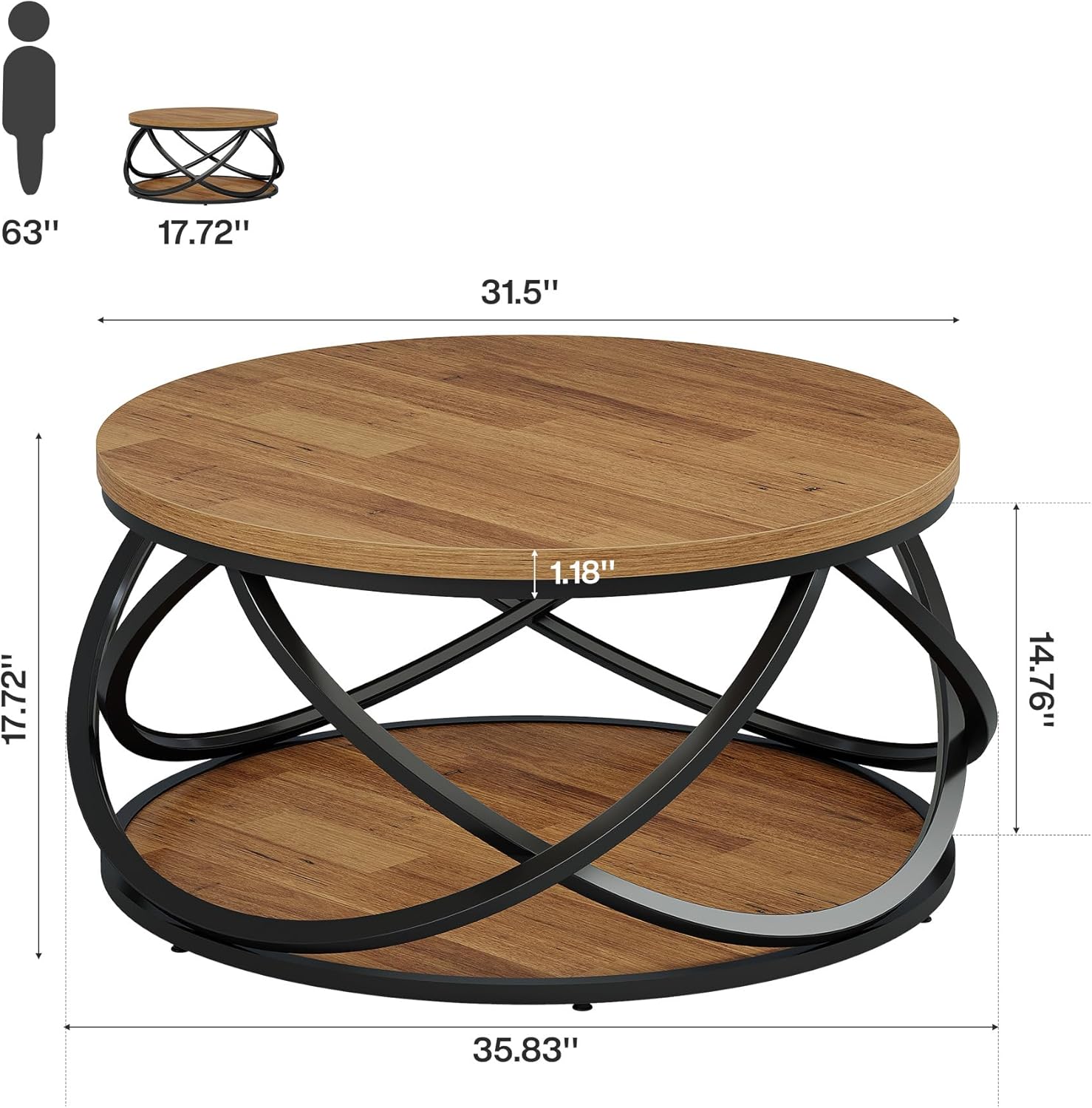 Tribesigns 2-Tier Round Coffee Table, 31.5
